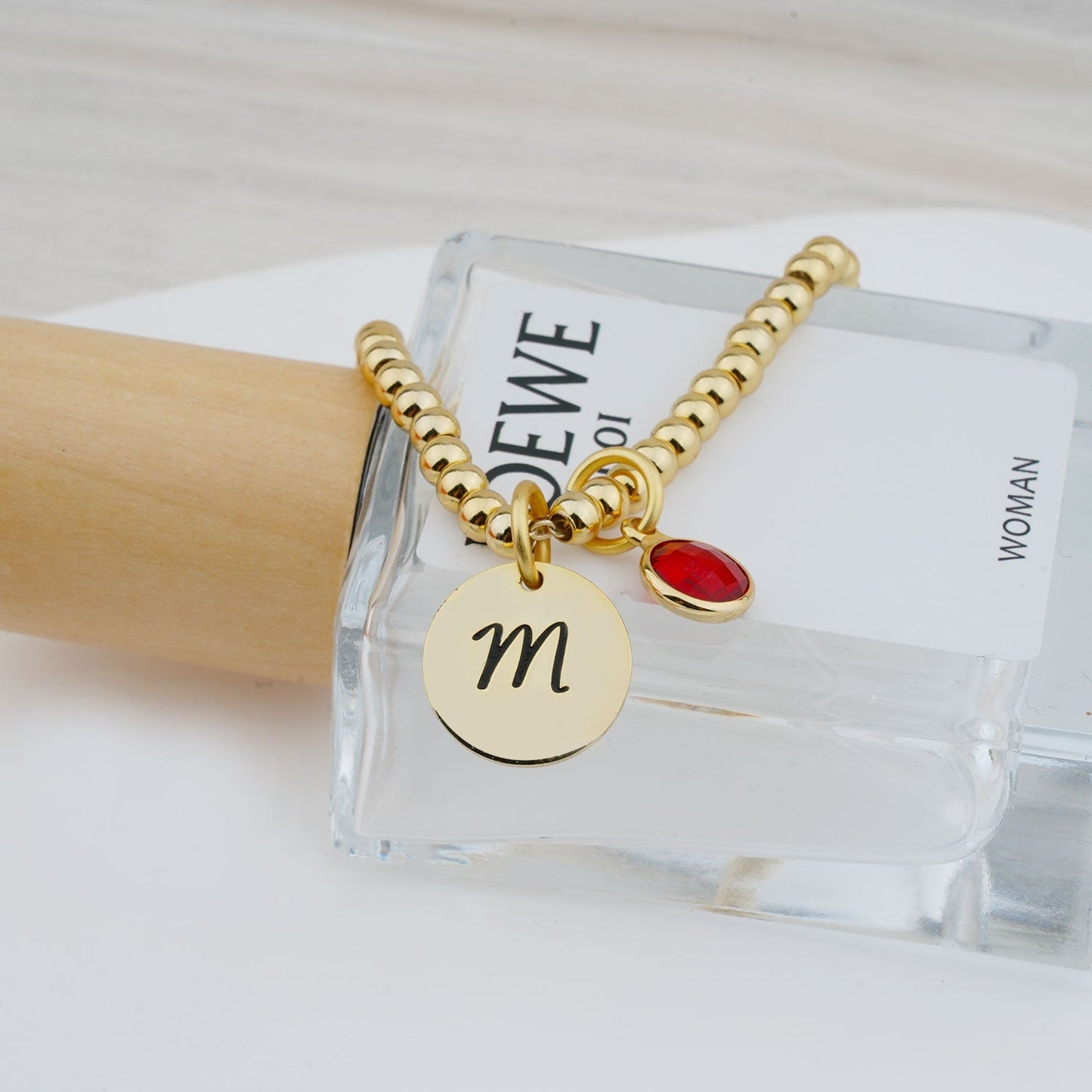 Personalized Disc Letter and Birthstone Charm Kids Bracelet