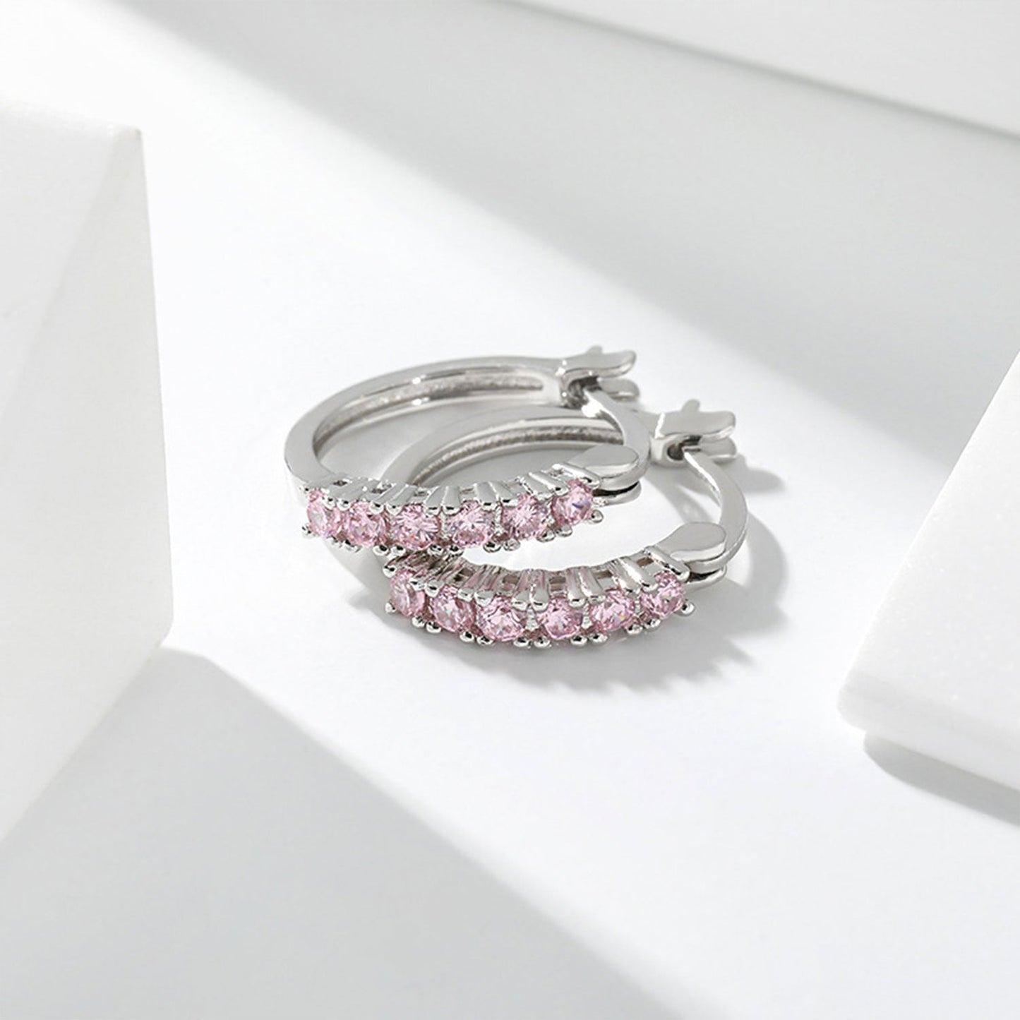 925 Sterling Silver Kids Rhinestone Hoop Earrings