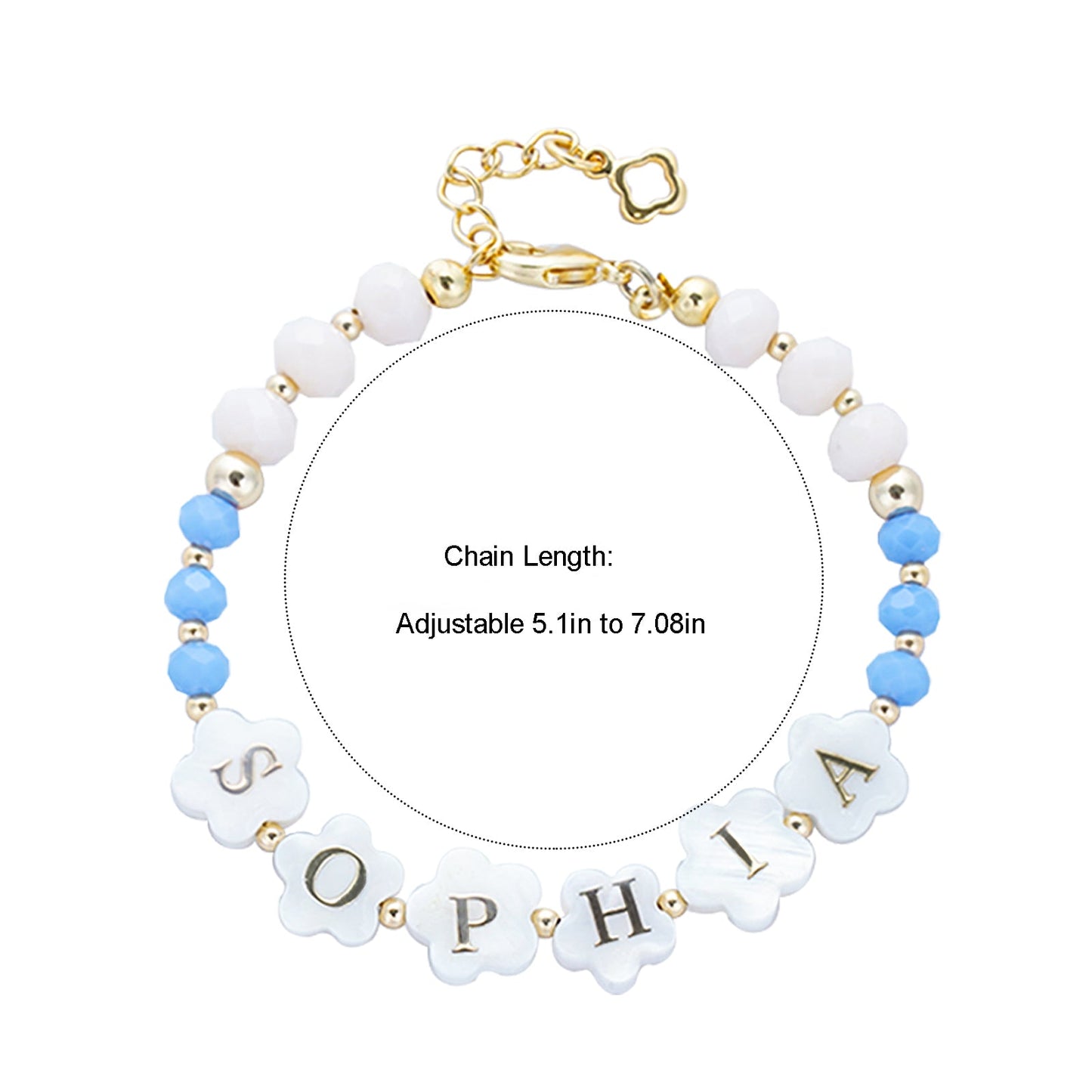 Colorful Crystal Beads Personalized Name Bracelet and Necklace Set for Girls