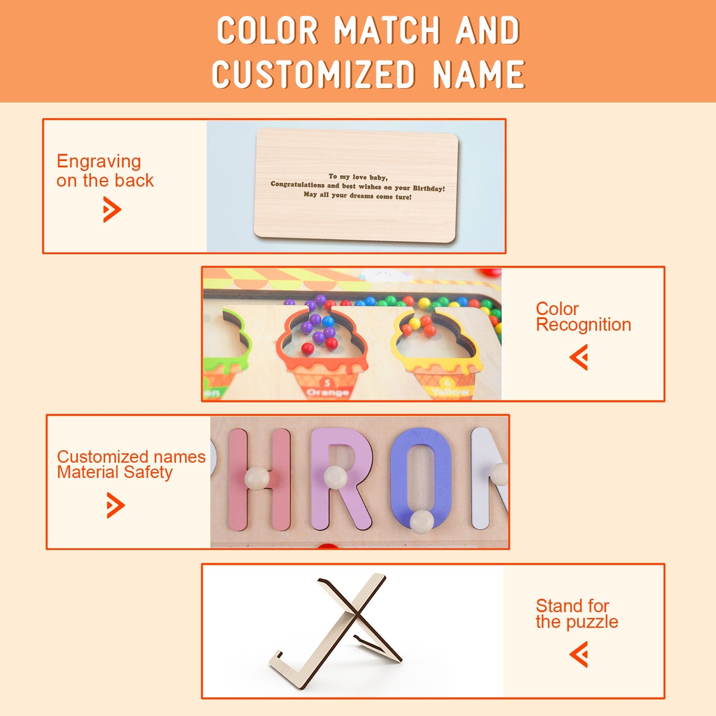 Custom Wooden Ice Cream Name Puzzle