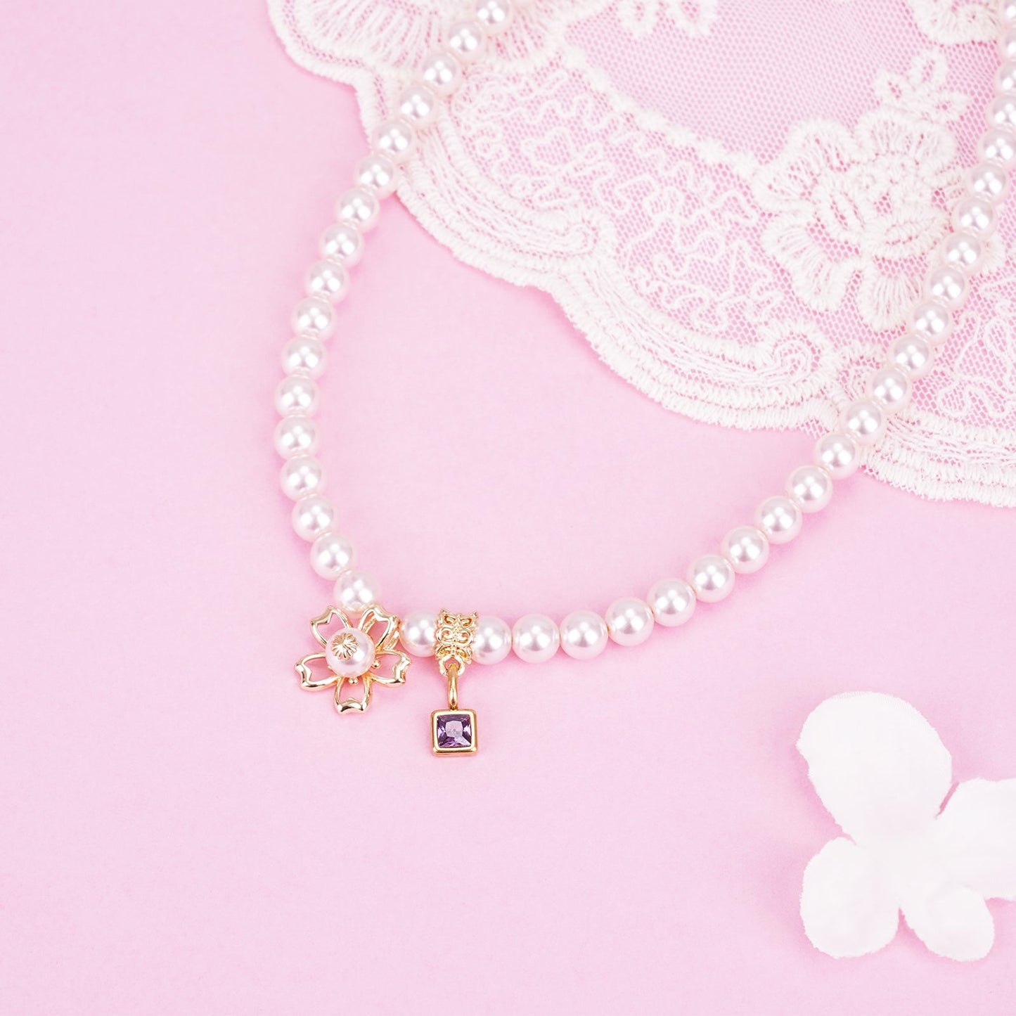 Sakura Charms Personalized Girl's Initial Pink Pearl Bracelet