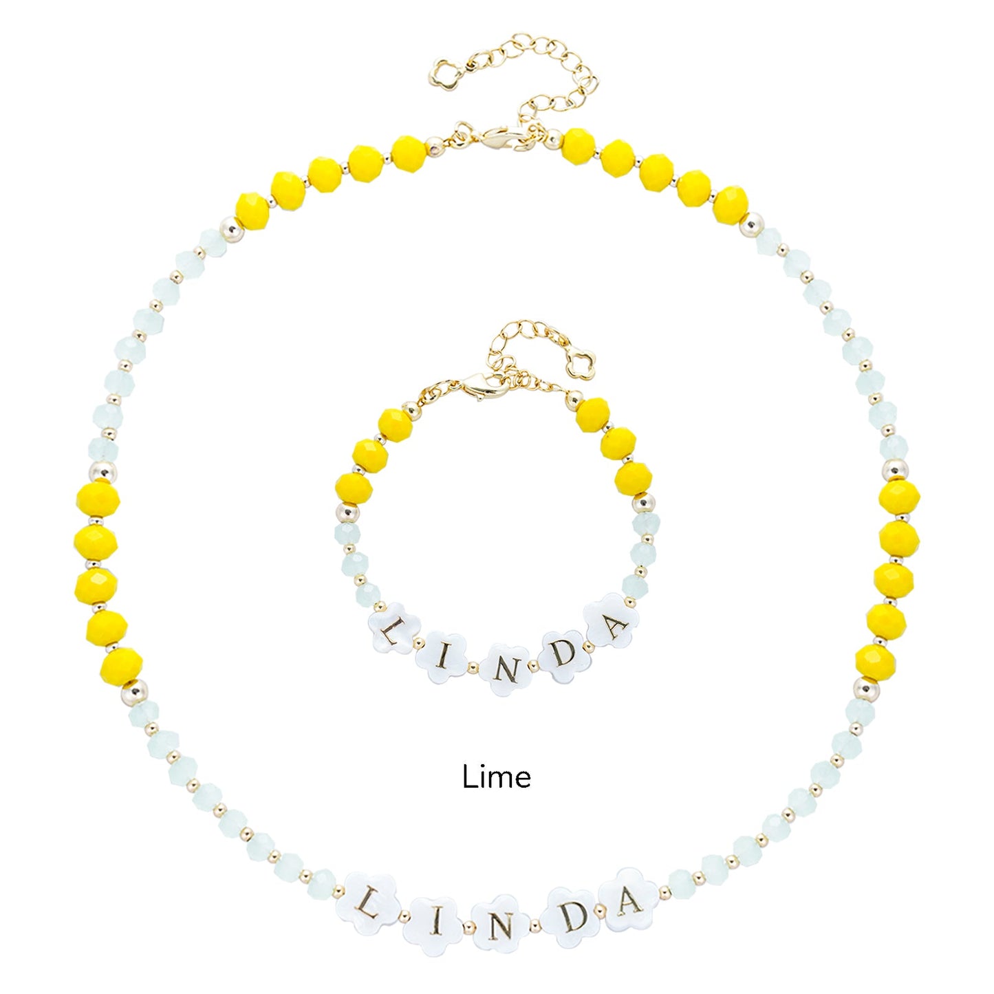Colorful Crystal Beads Personalized Name Bracelet and Necklace Set for Girls