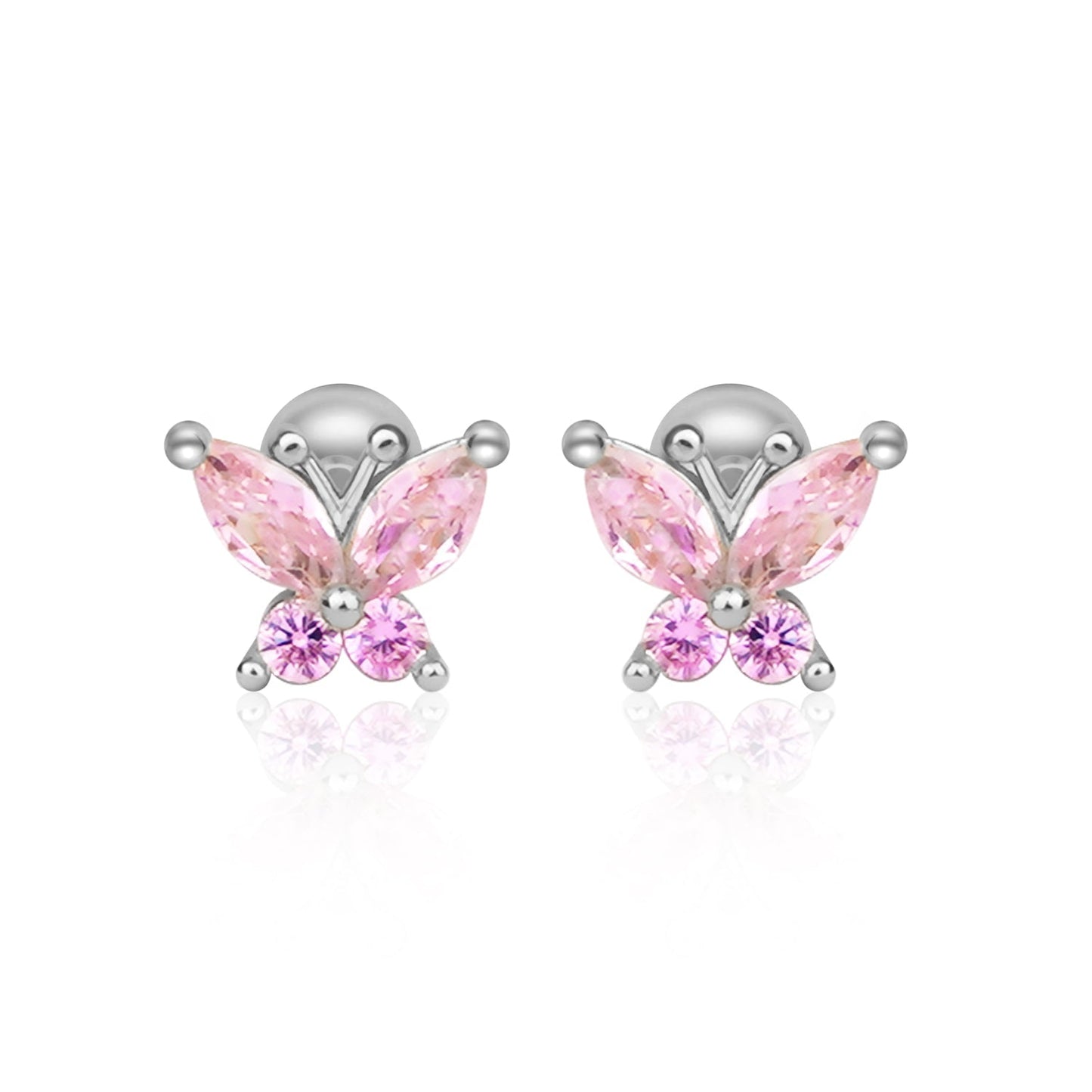 Sterling Silver Kids Crystal Butterfly Earrings