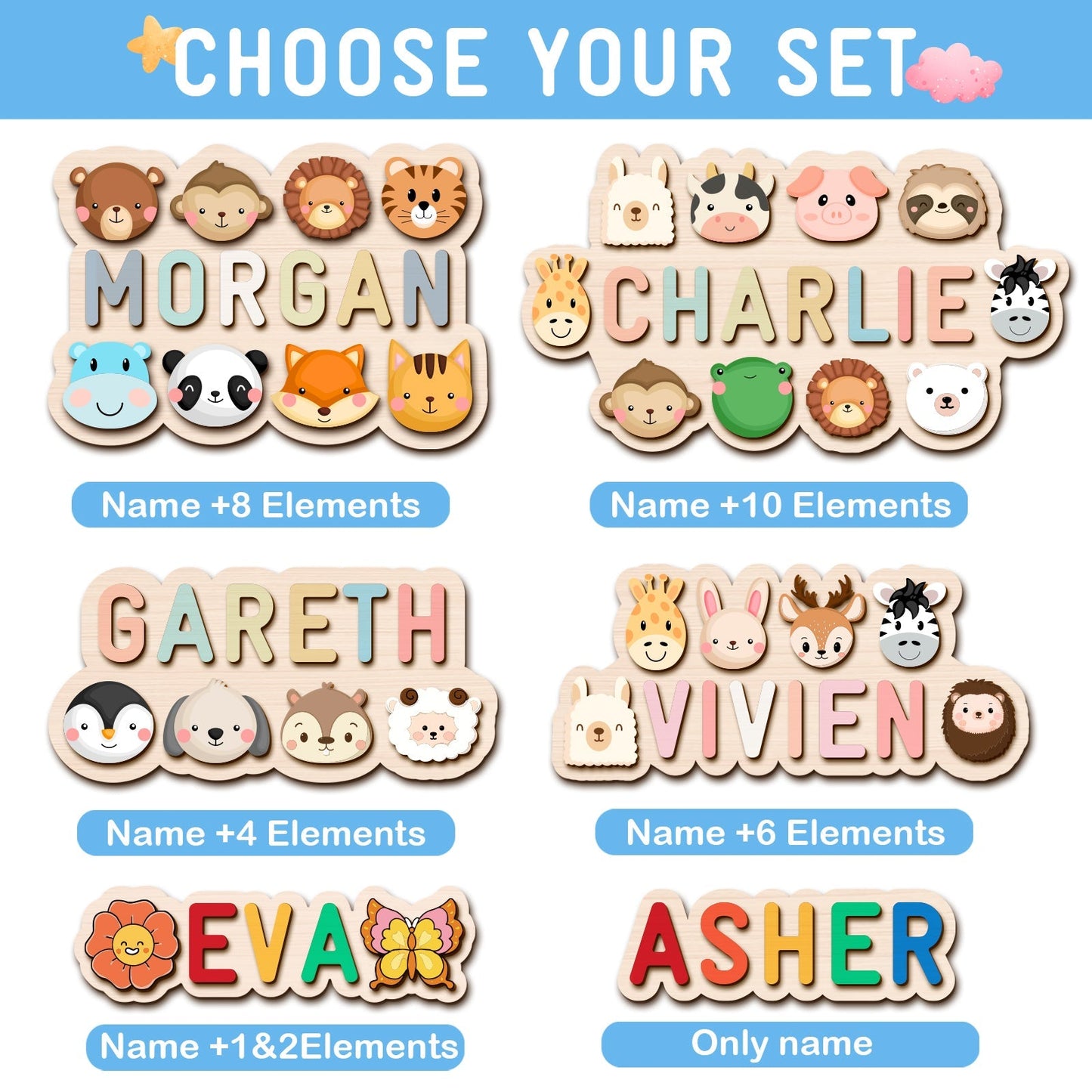 Custom Wooden Baby Name Puzzle - Outlines