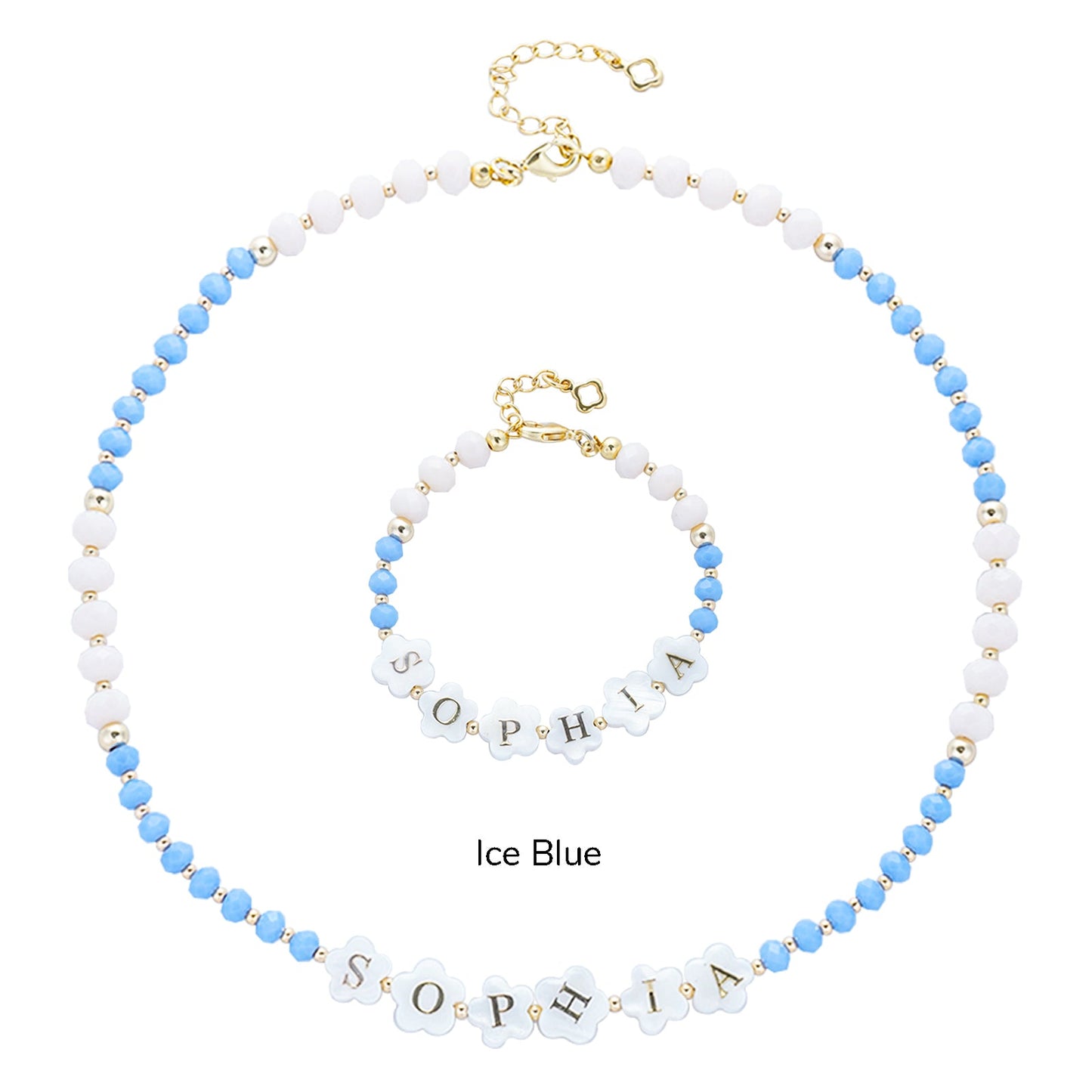 Colorful Crystal Beads Personalized Name Bracelet and Necklace Set for Girls