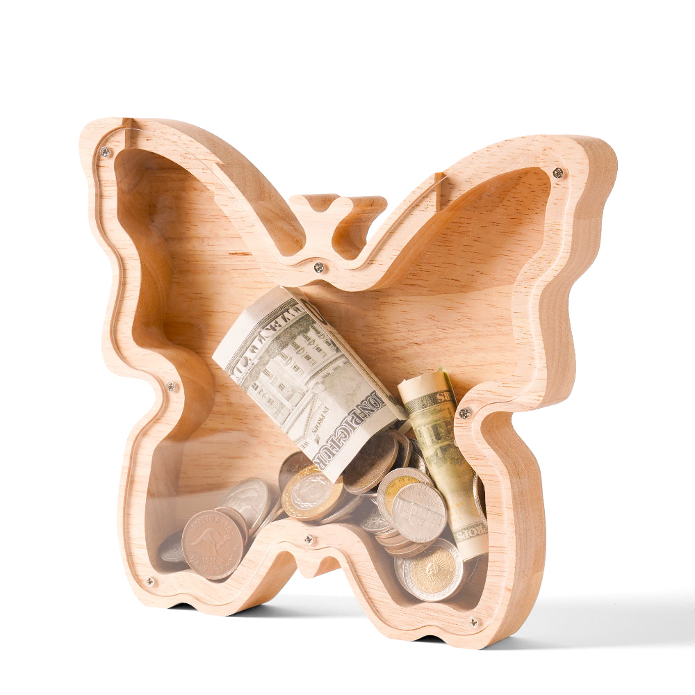 Personalized Wooden Butterfly Piggy Bank for Kids