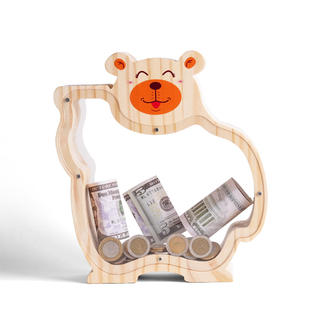 Personalized Wooden Bear Piggy Bank for Kids
