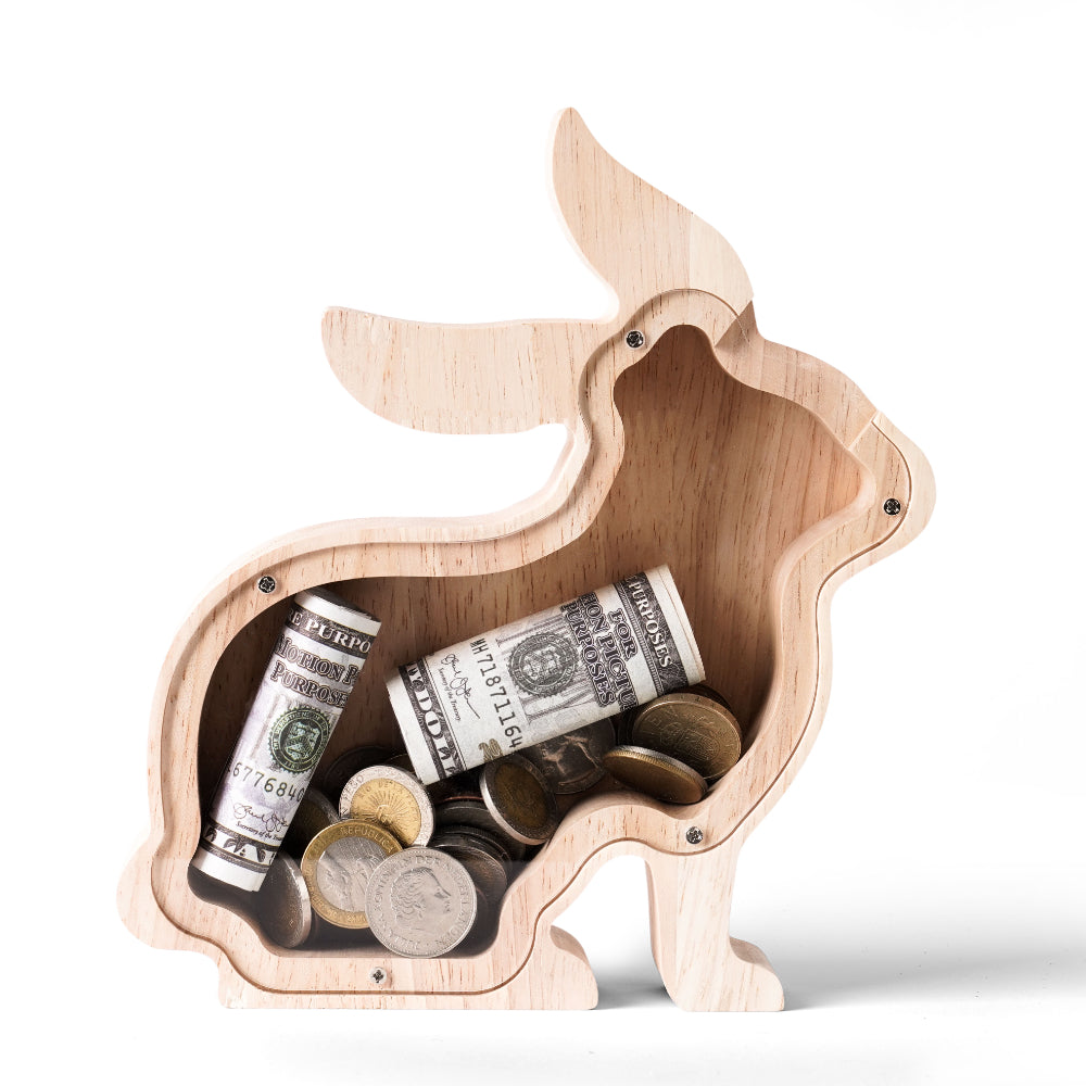 Personalized Wooden Cute Rabbit Piggy Bank for Kids