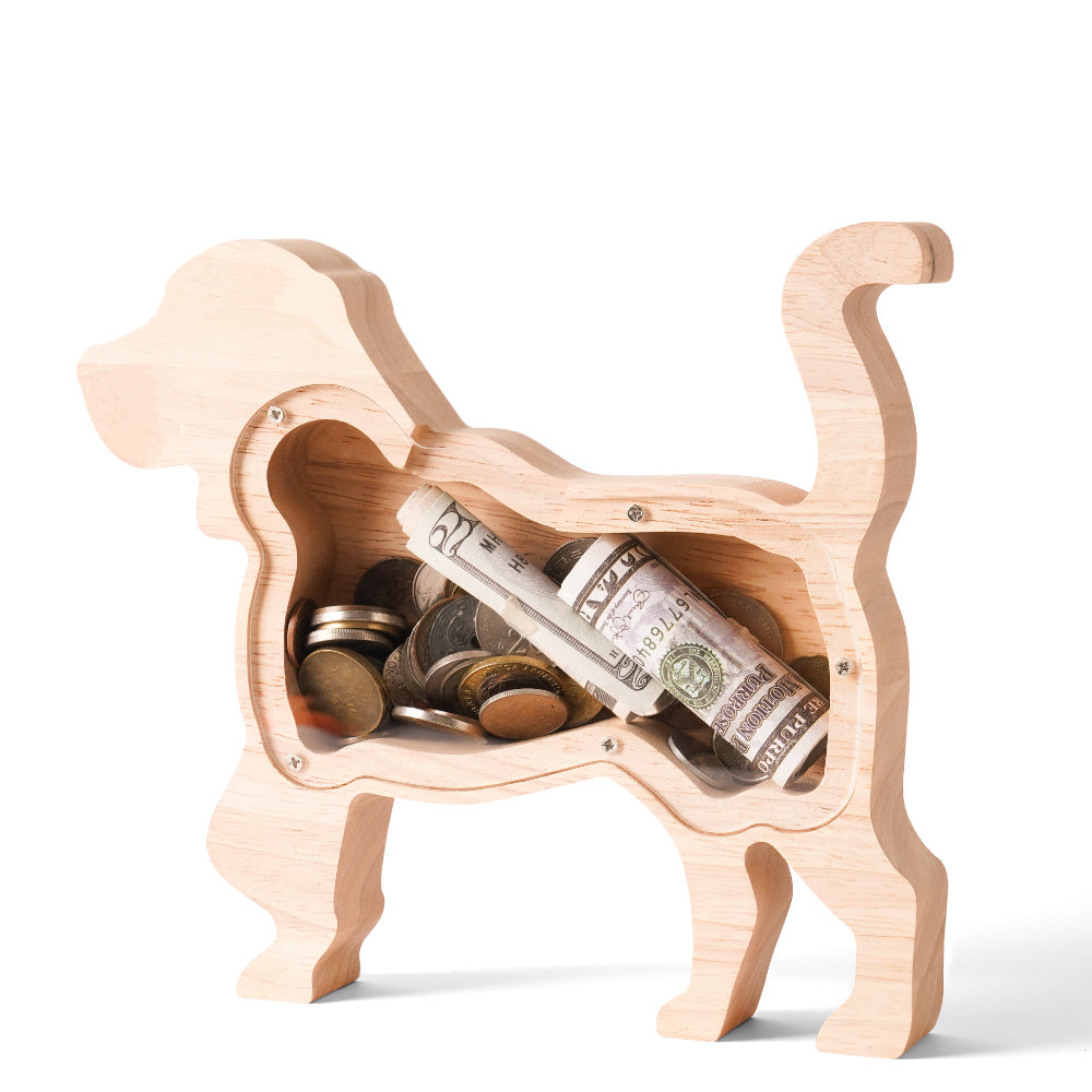 Personalized Wooden Cute Dog Piggy Bank for Kids