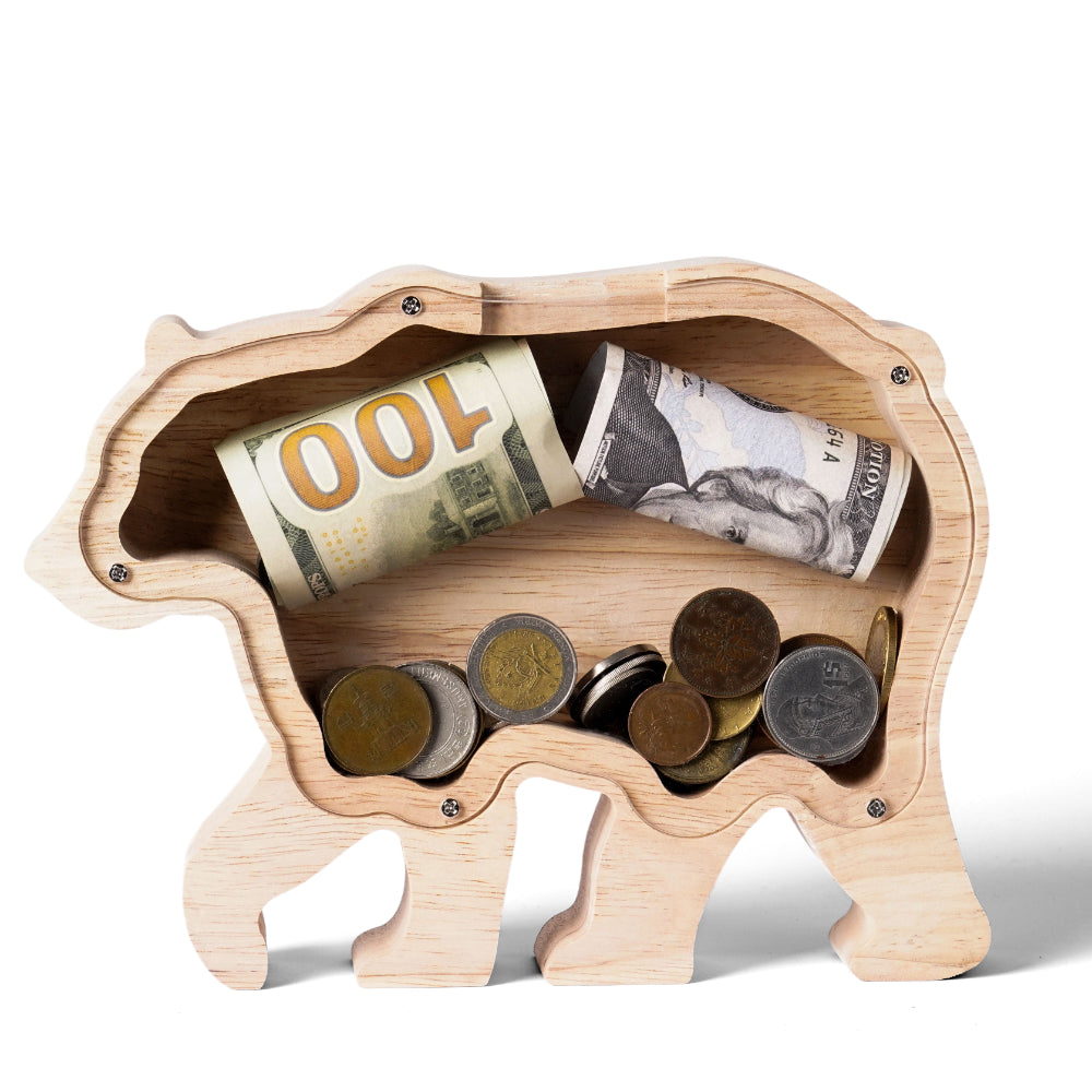 Personalized Wooden Bear Piggy Bank for Kids