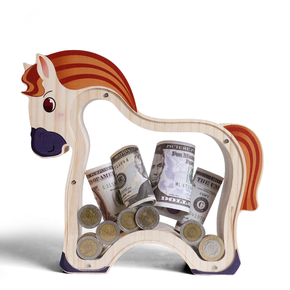Personalized Wooden Cute Horse Piggy Bank for Kids