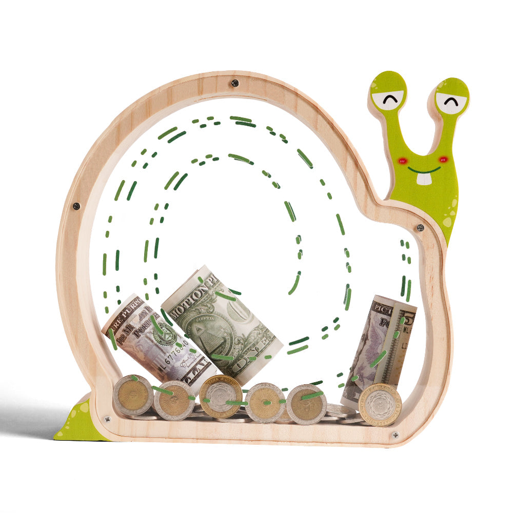 Personalized Wooden Cute Snail Piggy Bank for Kids