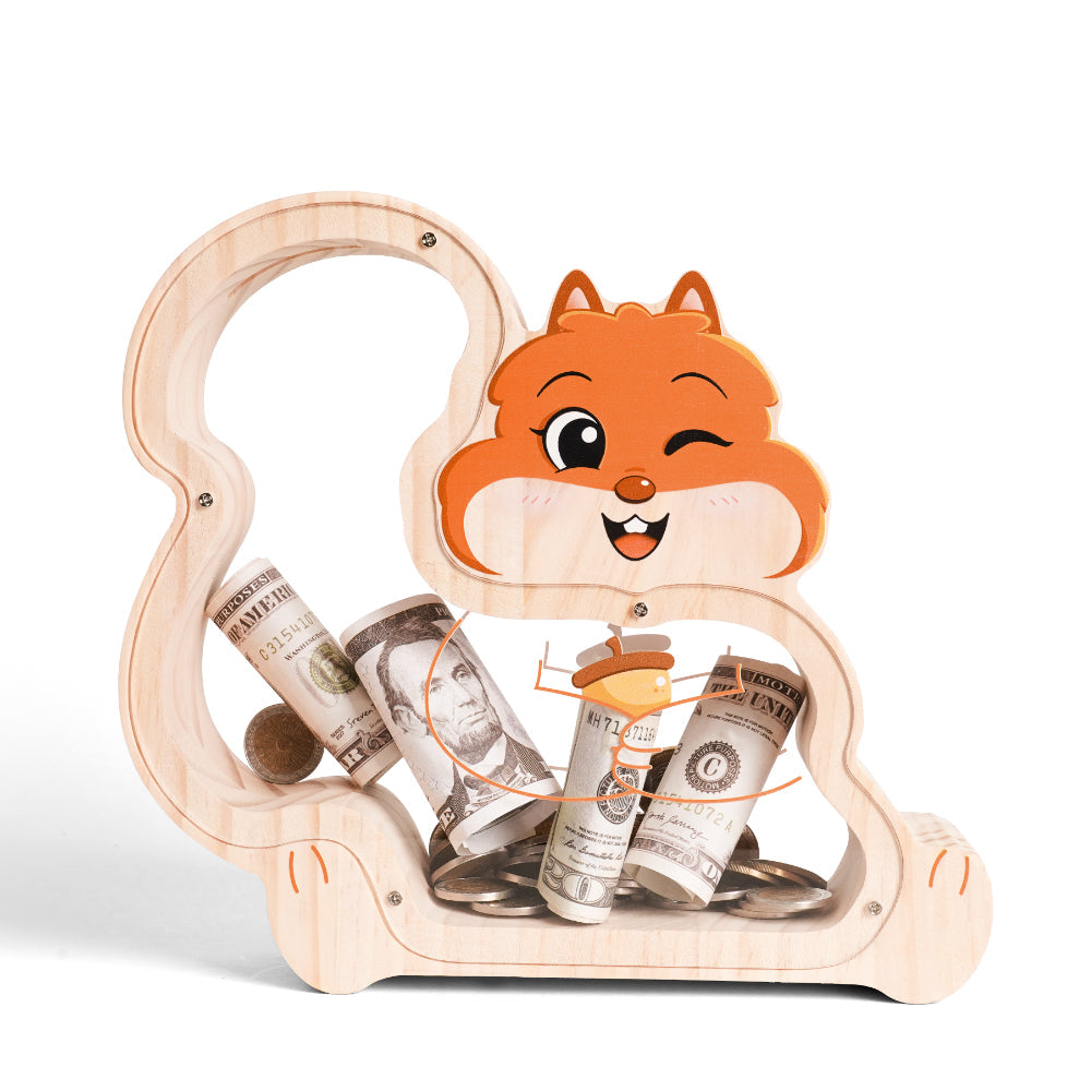 Personalized Wooden Cute Squirrel Piggy Bank for Kids