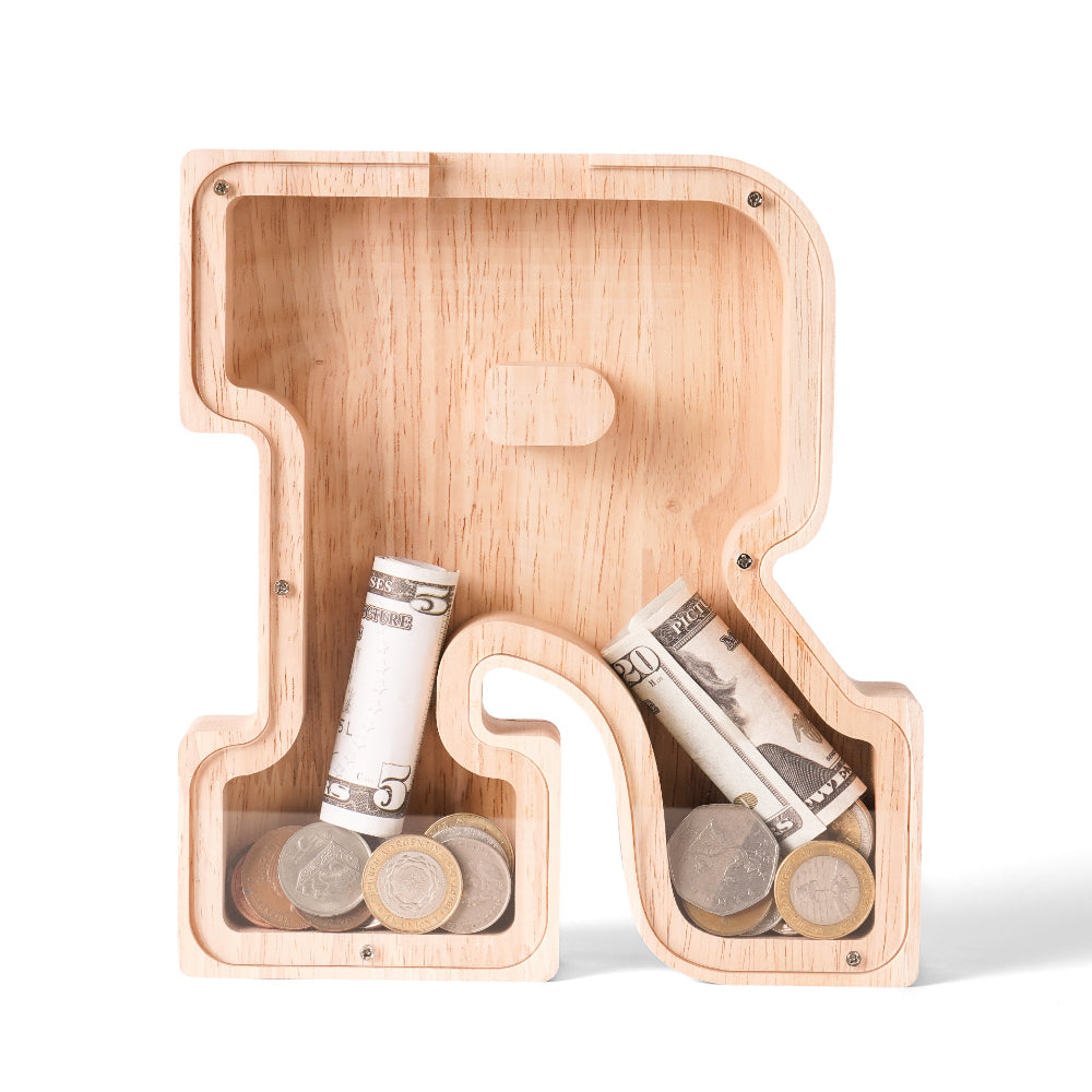Personalized Wooden Letter R Piggy Bank