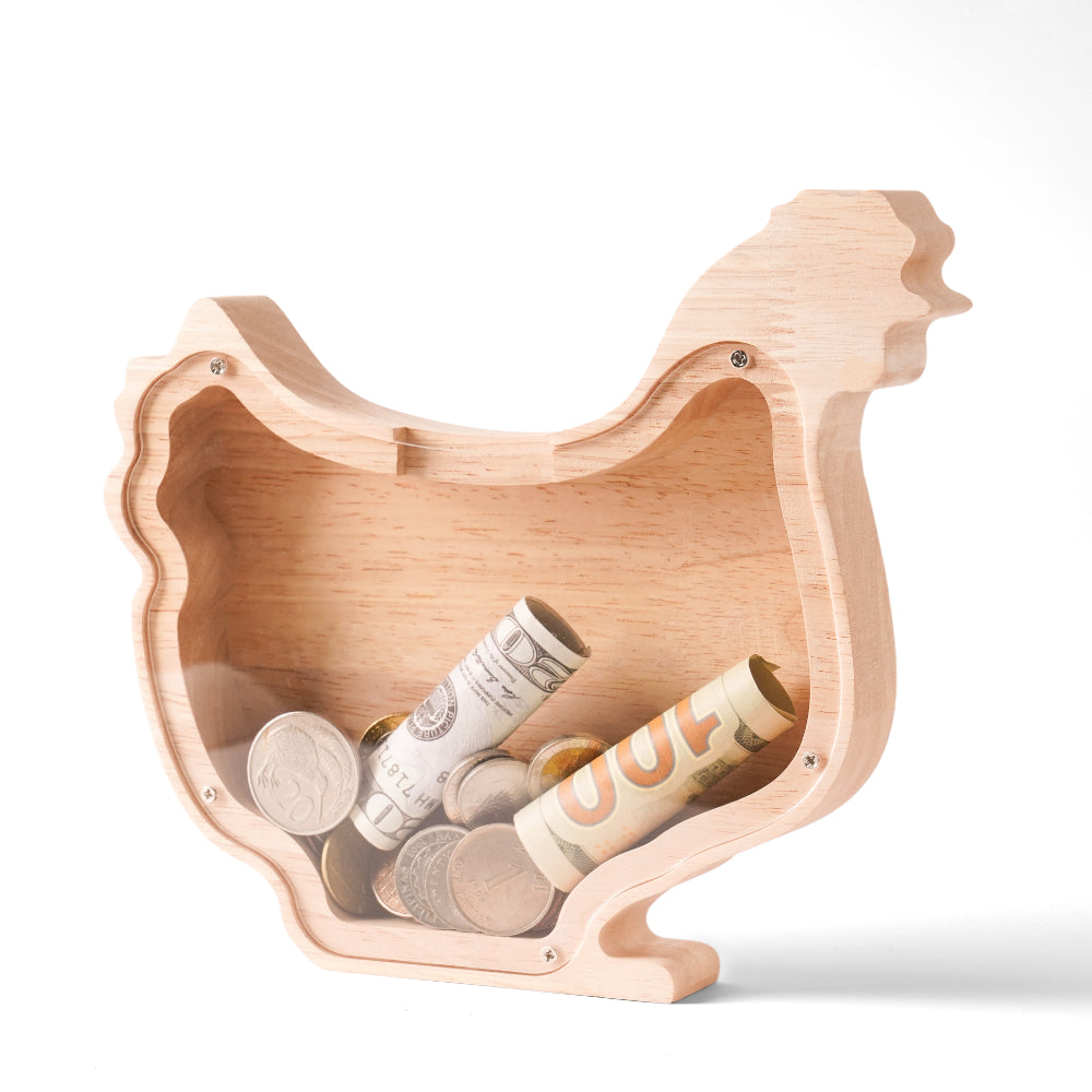 Personalized Wooden Chicken Piggy Bank for Kids