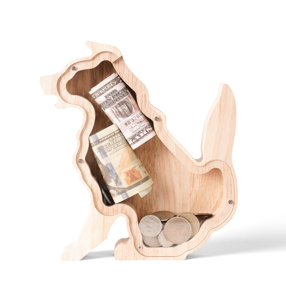 Personalized Wooden Dog Piggy Bank for Kids