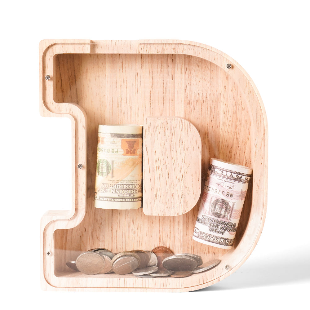 Personalized Wooden Letter D Piggy Bank