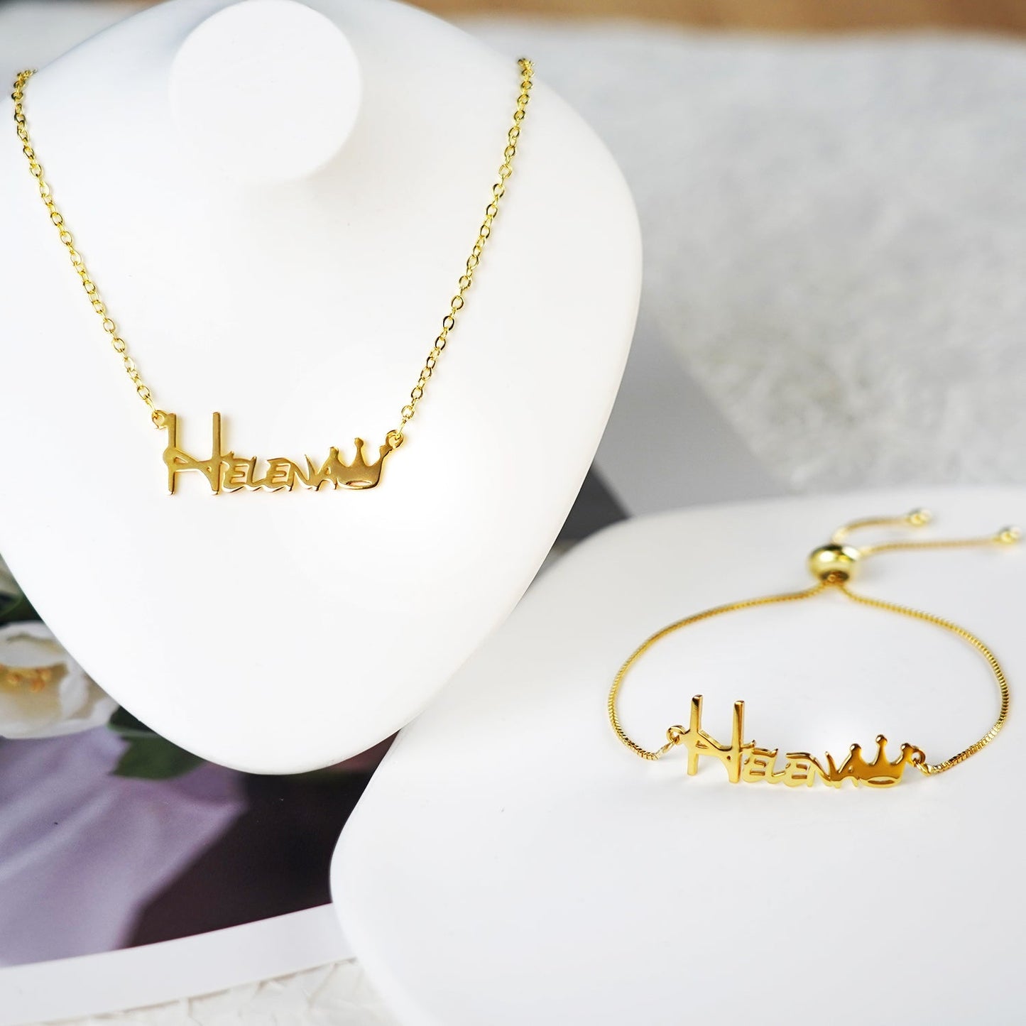 Crown Baby Name Bracelet and Necklace