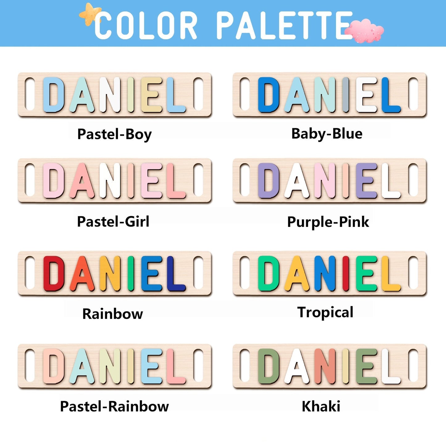 Custom Wooden Baby Name Puzzle with Handle