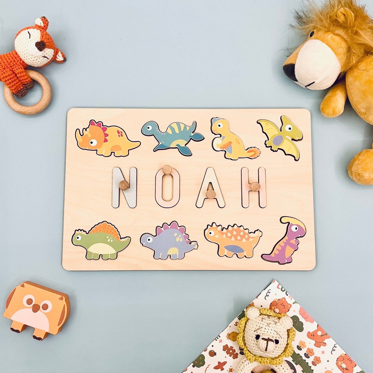 Custom Wooden Baby Name Puzzle - Dinosaurs