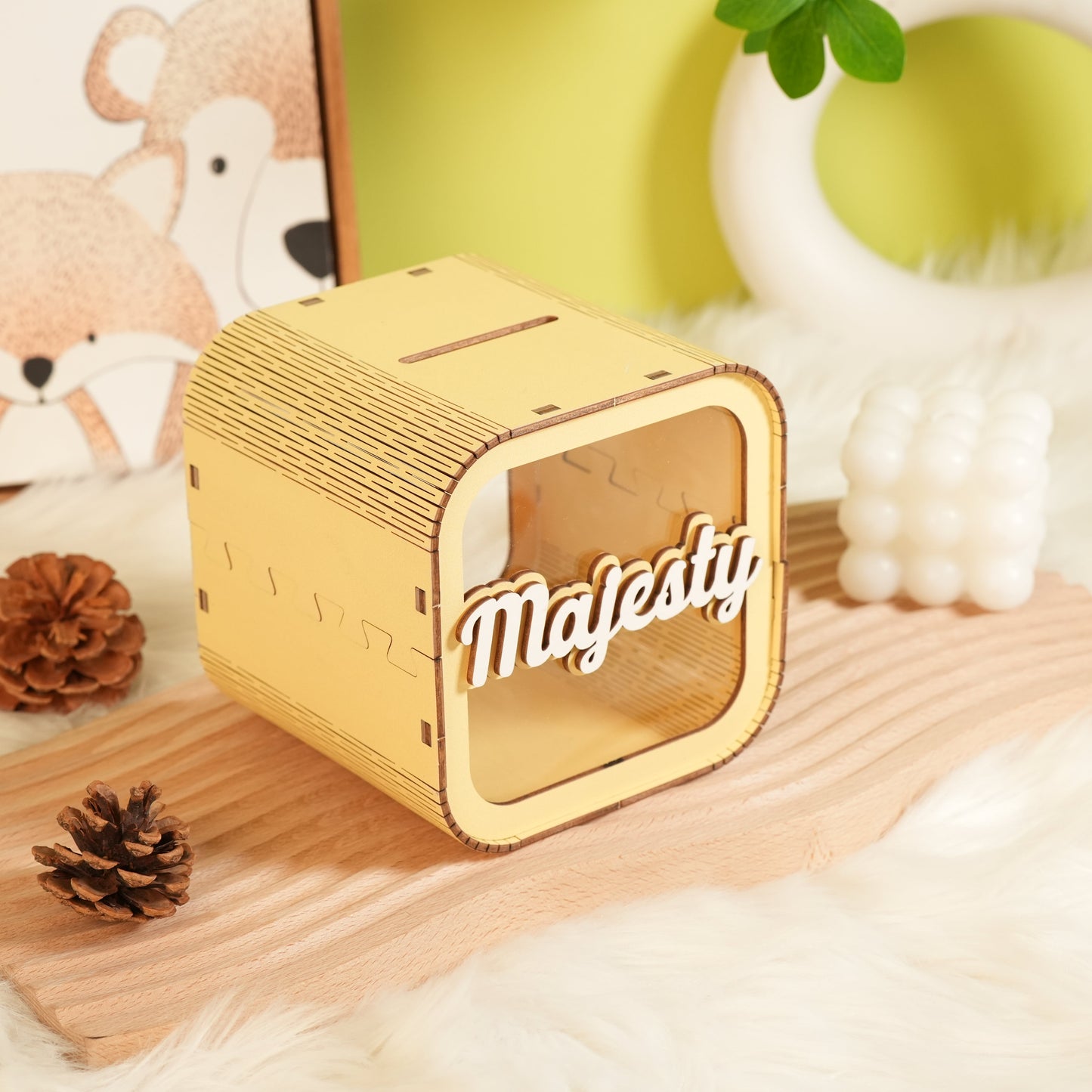Personalized Wooden Piggy Bank for Kids