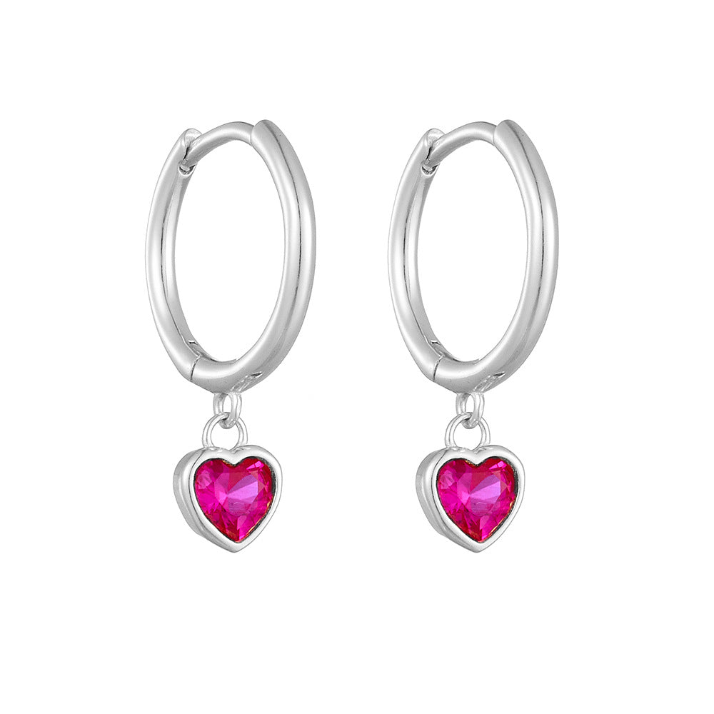 Fuchsia Heart CZ Girls Huggie Earrings