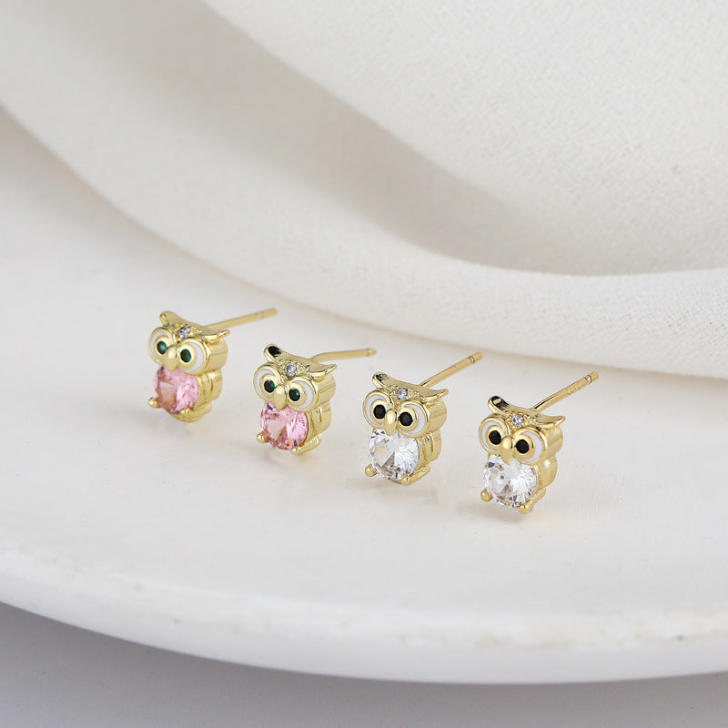 Cute Owl CZ Girls Stud Earrings