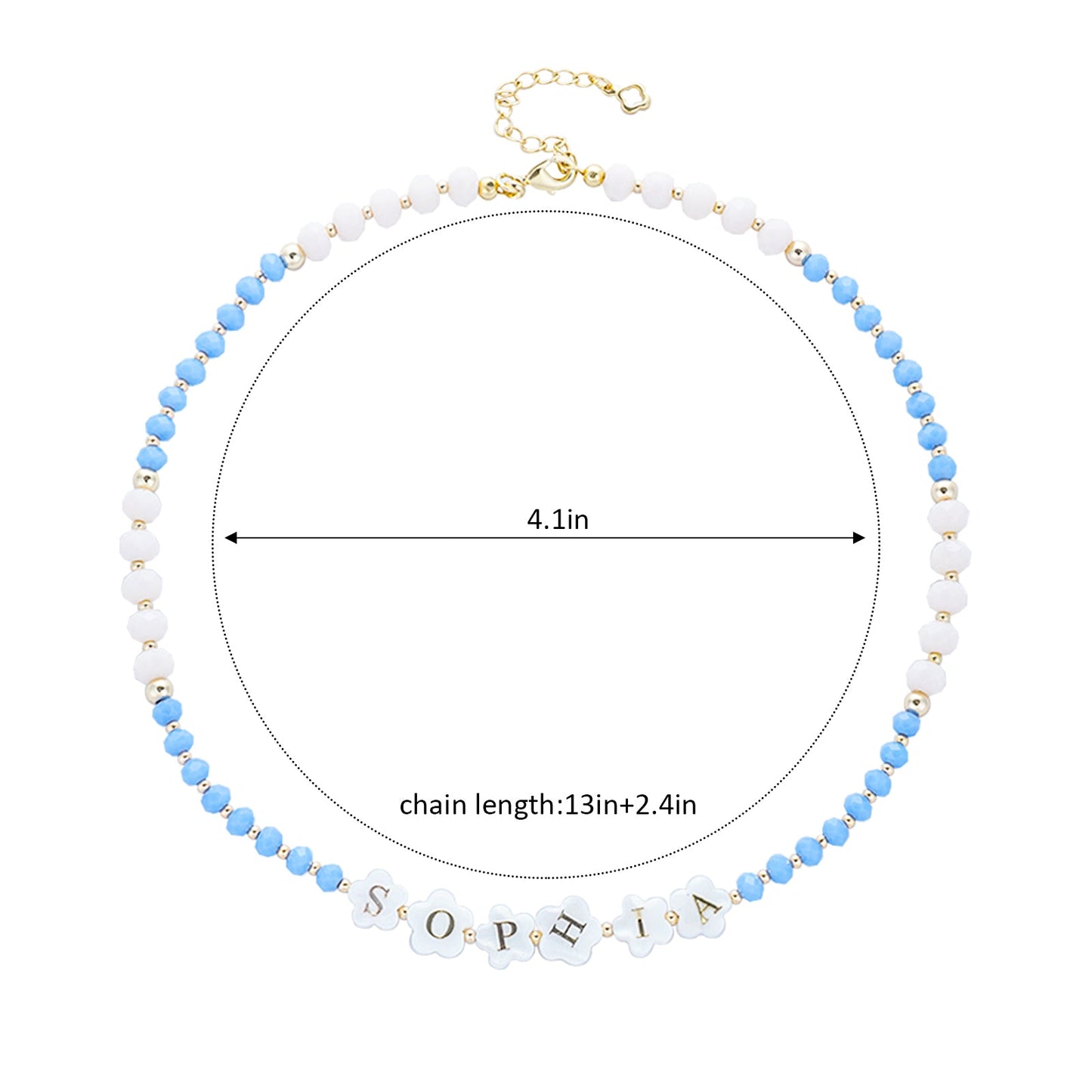 Colorful Crystal Beads Personalized Name Bracelet and Necklace Set for Girls