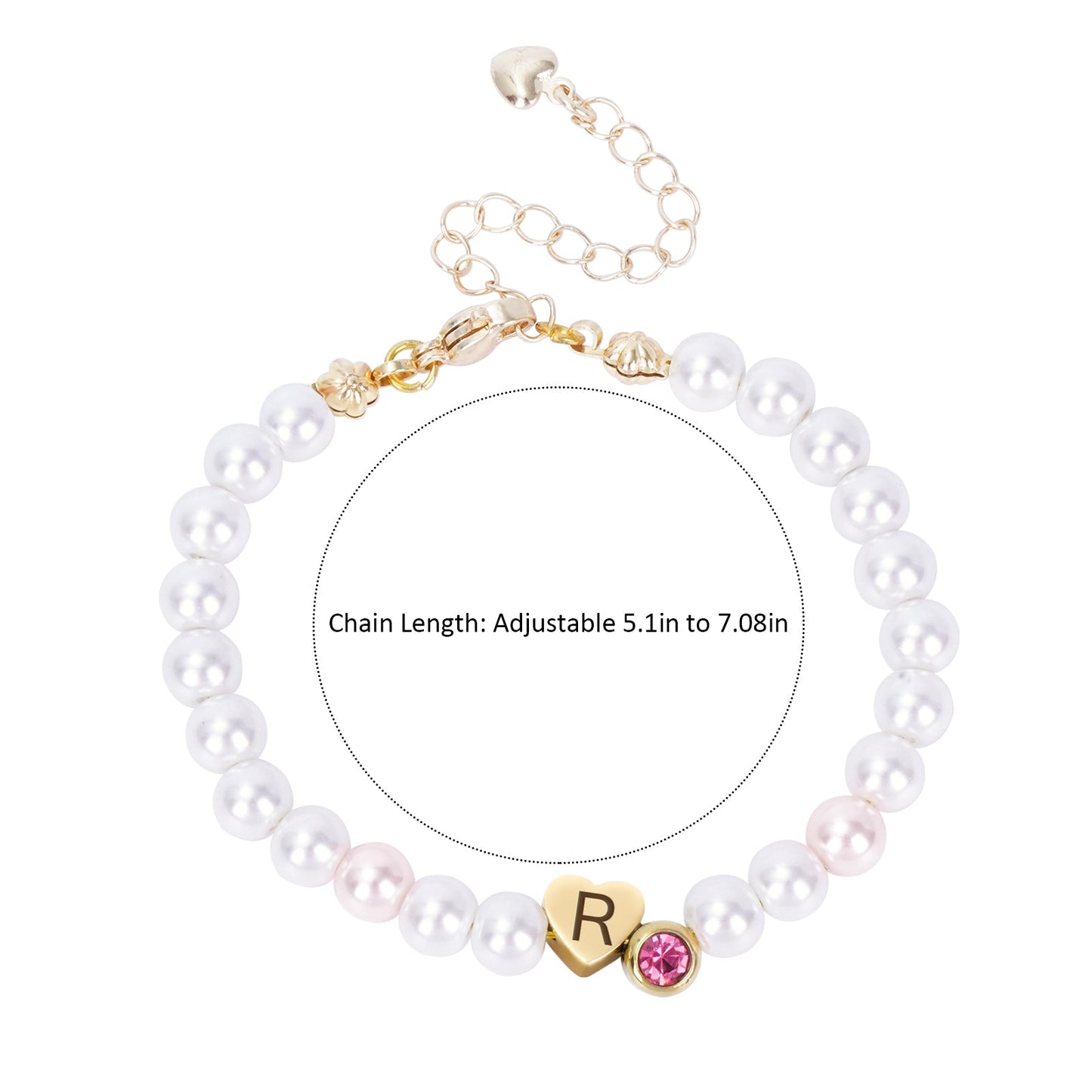 Personalized Pearl Bracelet for Girls with Birthstone and Initial Charm