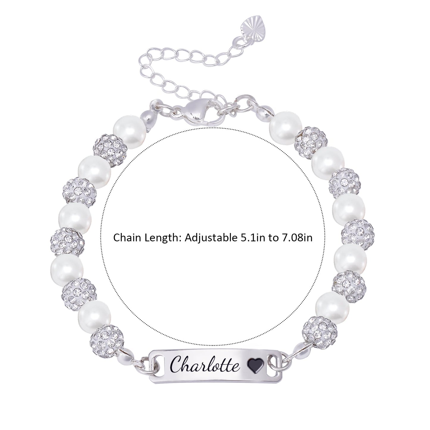 CZ Silver Personalized Baby Name Pearl Bracelet