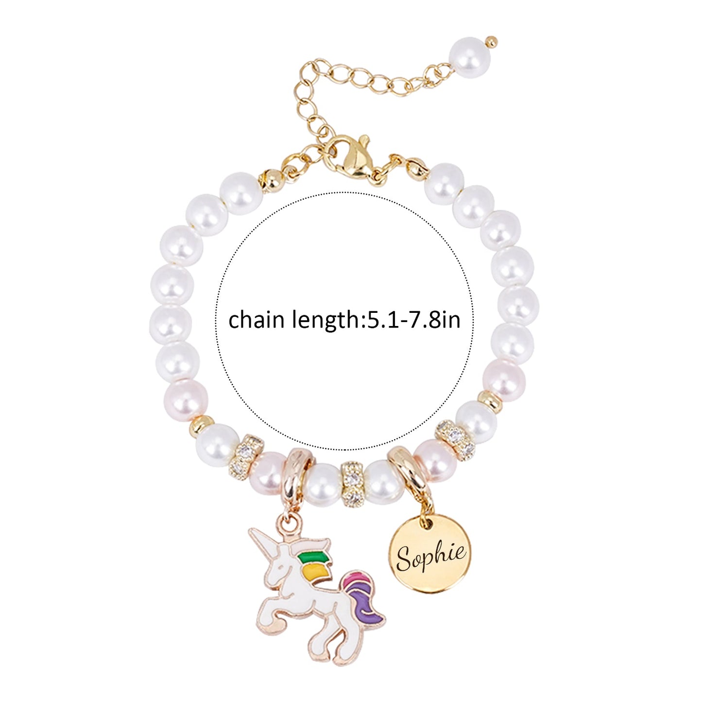 Unicorn Personalized Children's Name Pearl Bracelet
