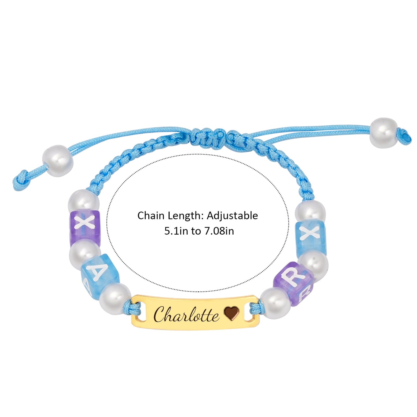 Handcrafted Blue Cord Personalized Name and Letter Beads Bracelet
