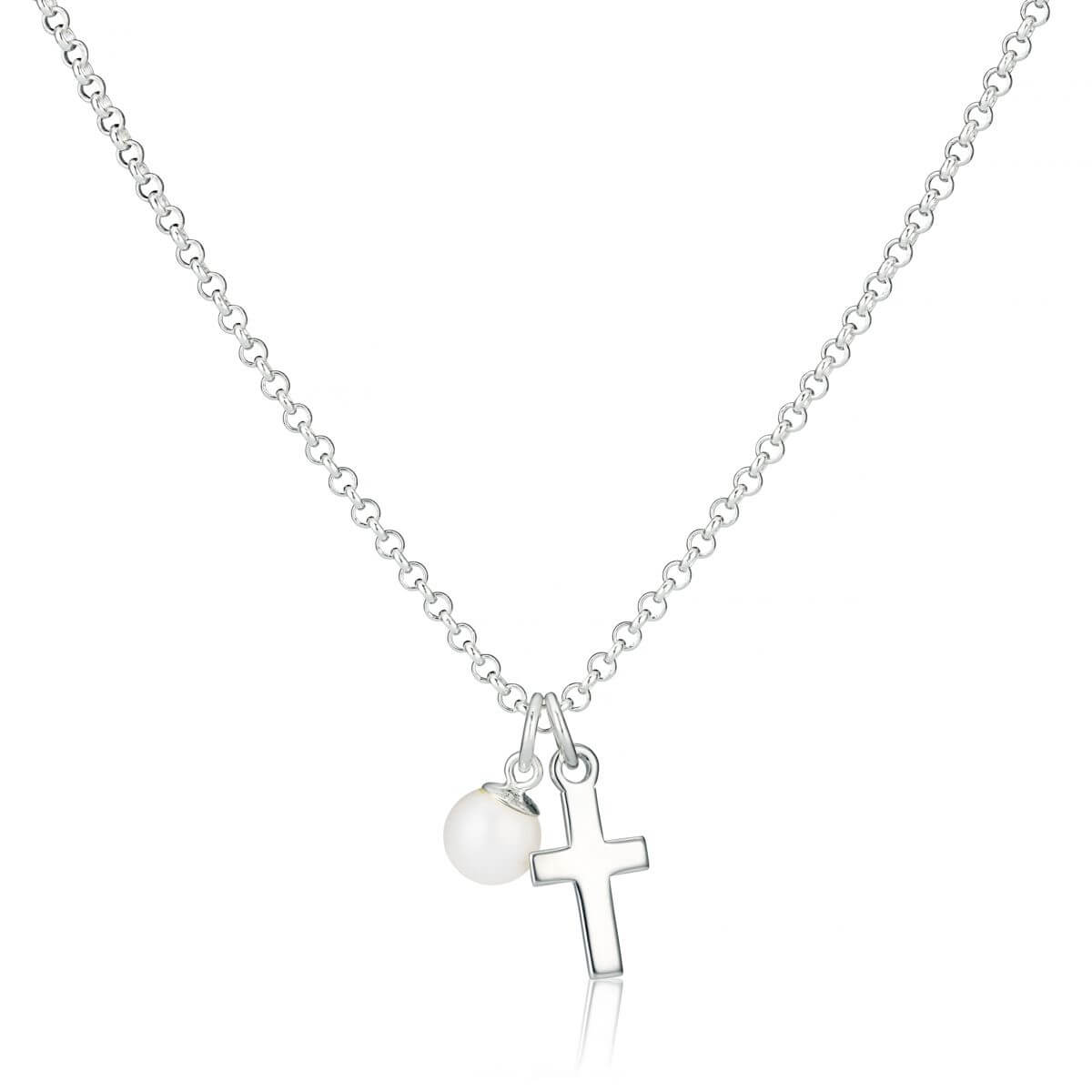 Cross and Pearl Childrens Initial Necklace