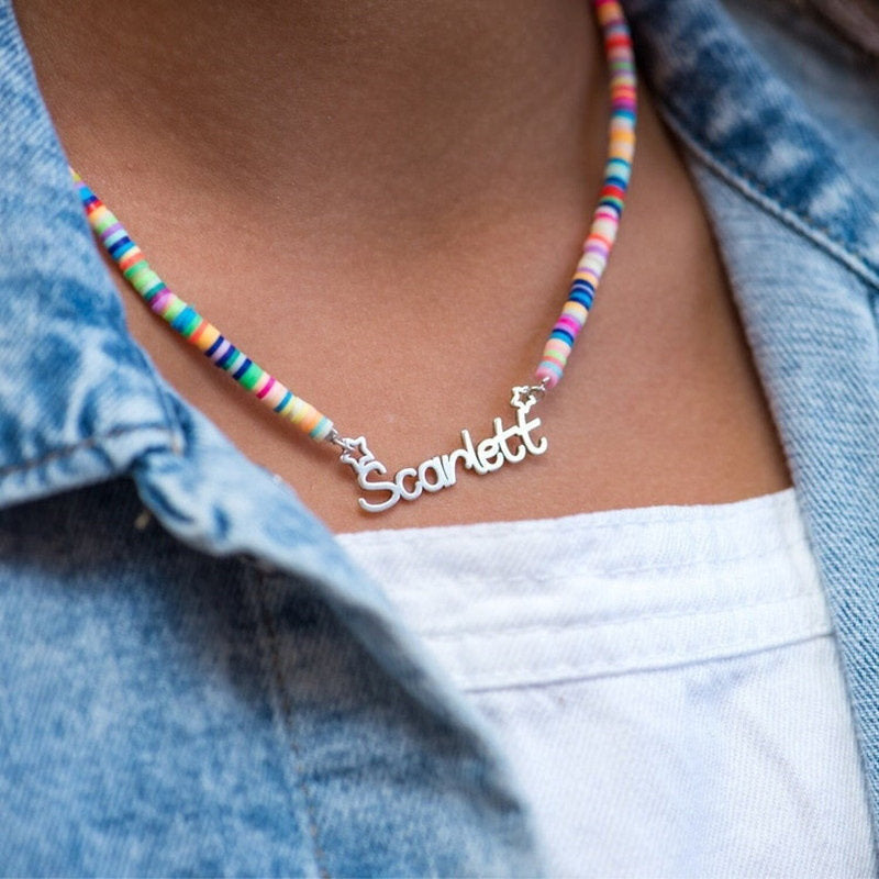 Customized Name Children's Colored Clay Necklace