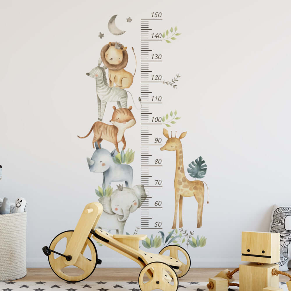 Cute Safari Animals Growth Chart Stickers Wall Decals