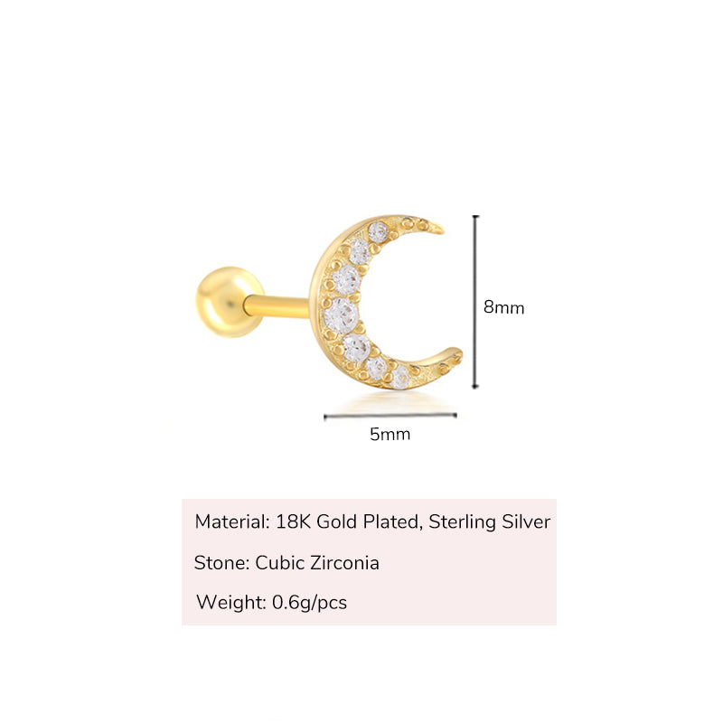 CZ Crescent Moon Girls Stud Earrings