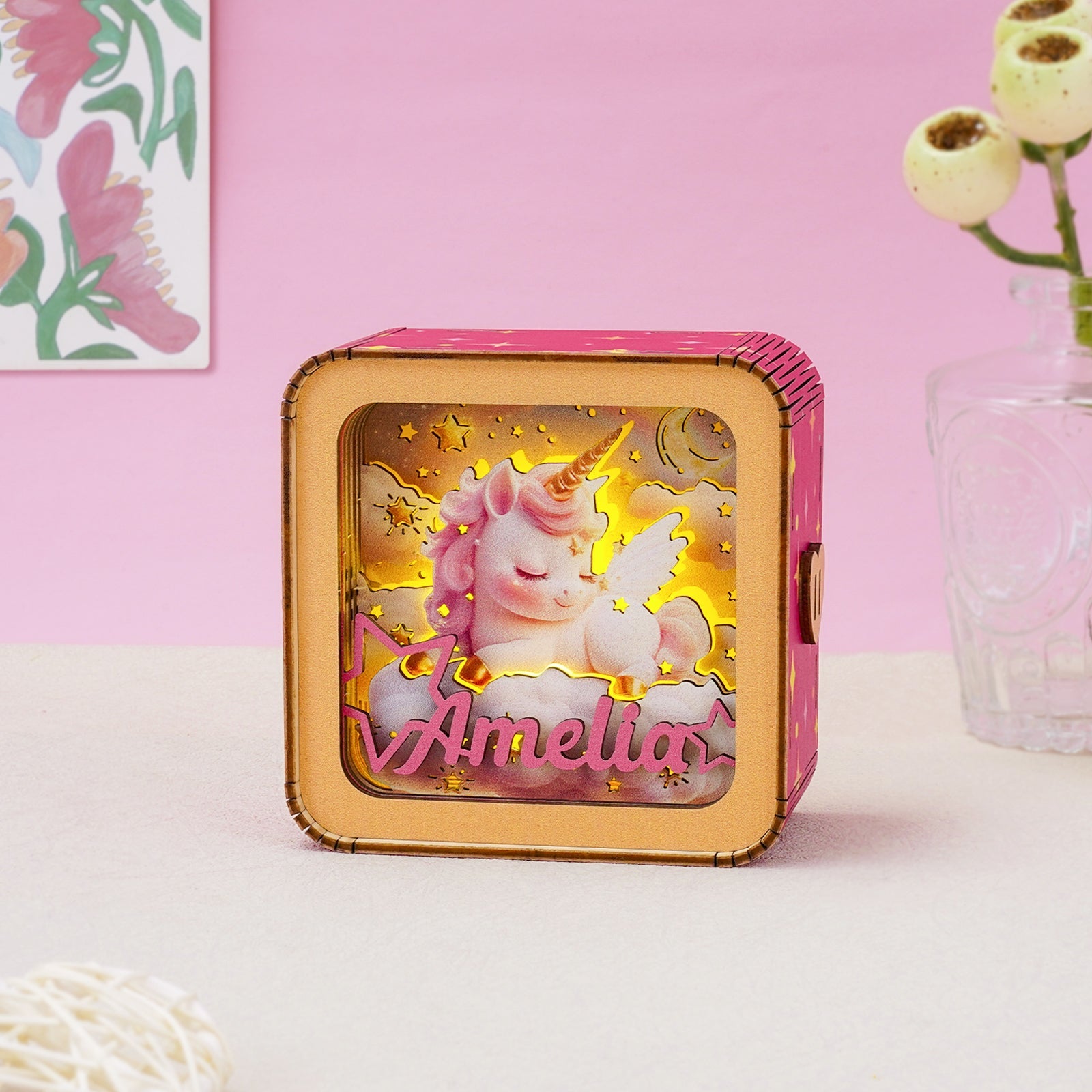 Personalized 3D Wooden Puzzle Baby Night Light - Unicorn
