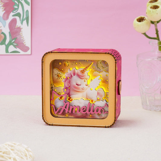 Personalized 3D Wooden Puzzle Baby Night Light - Unicorn