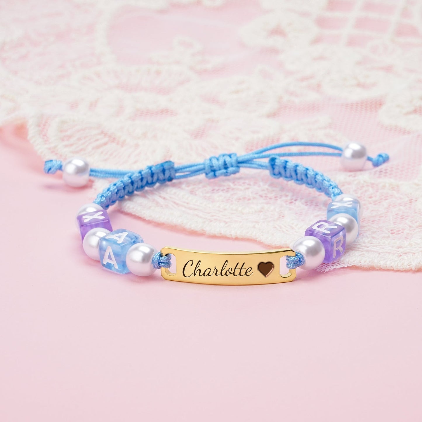 Handcrafted Blue Cord Personalized Name and Letter Beads Bracelet