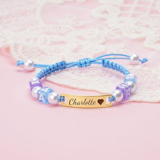 Handcrafted Blue Cord Personalized Name and Letter Beads Bracelet