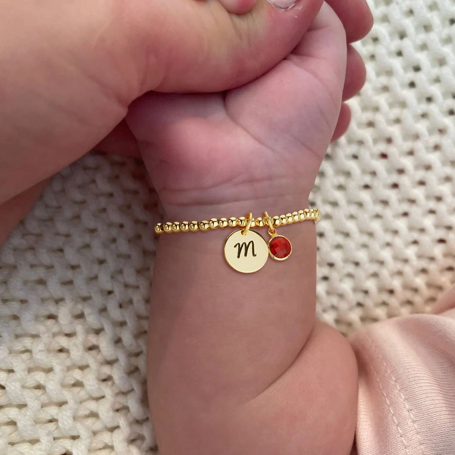 Personalized Disc Letter and Birthstone Charm Kids Bracelet