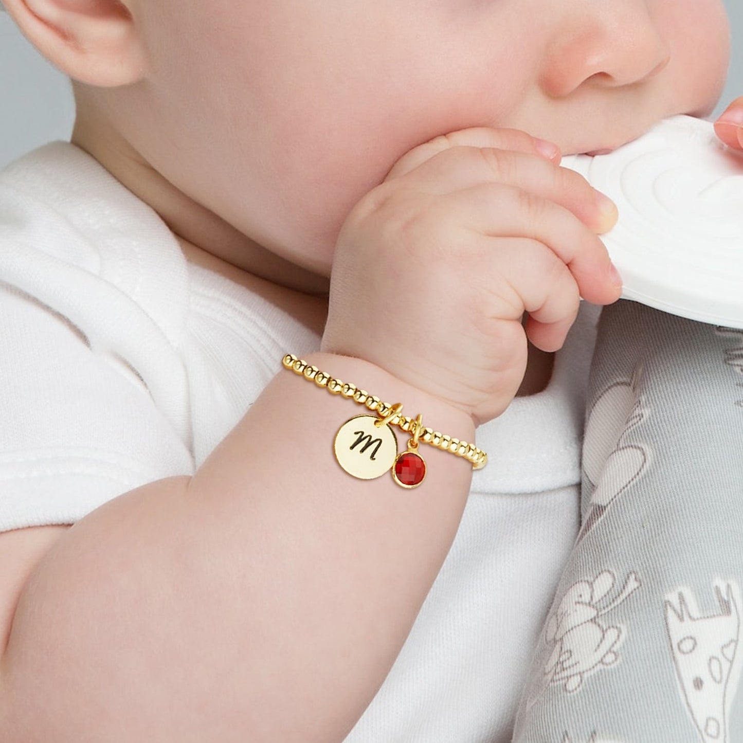 Personalized Disc Letter and Birthstone Charm Kids Bracelet