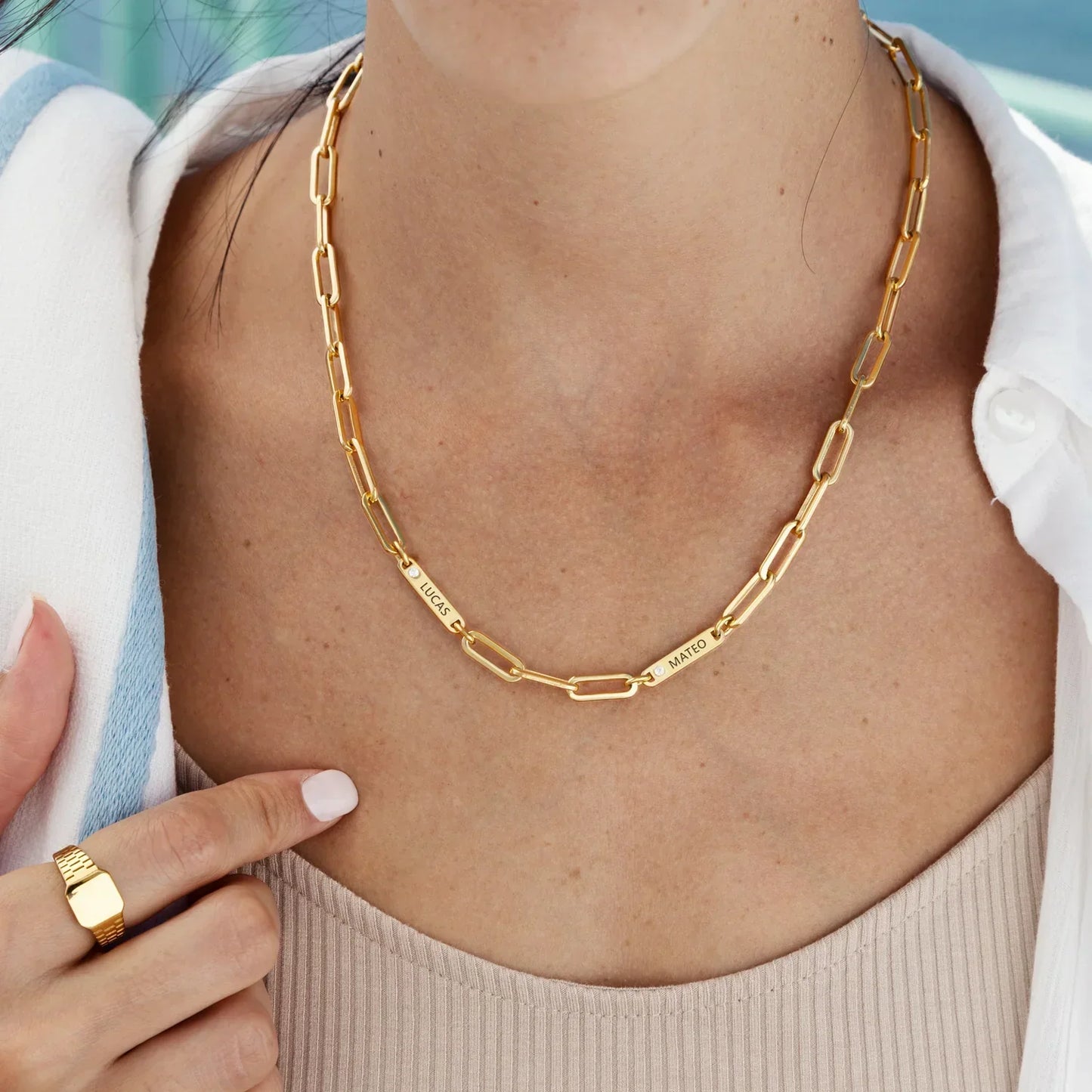 Personalized Name and Birthstone Paperclip Bracelet and Necklace