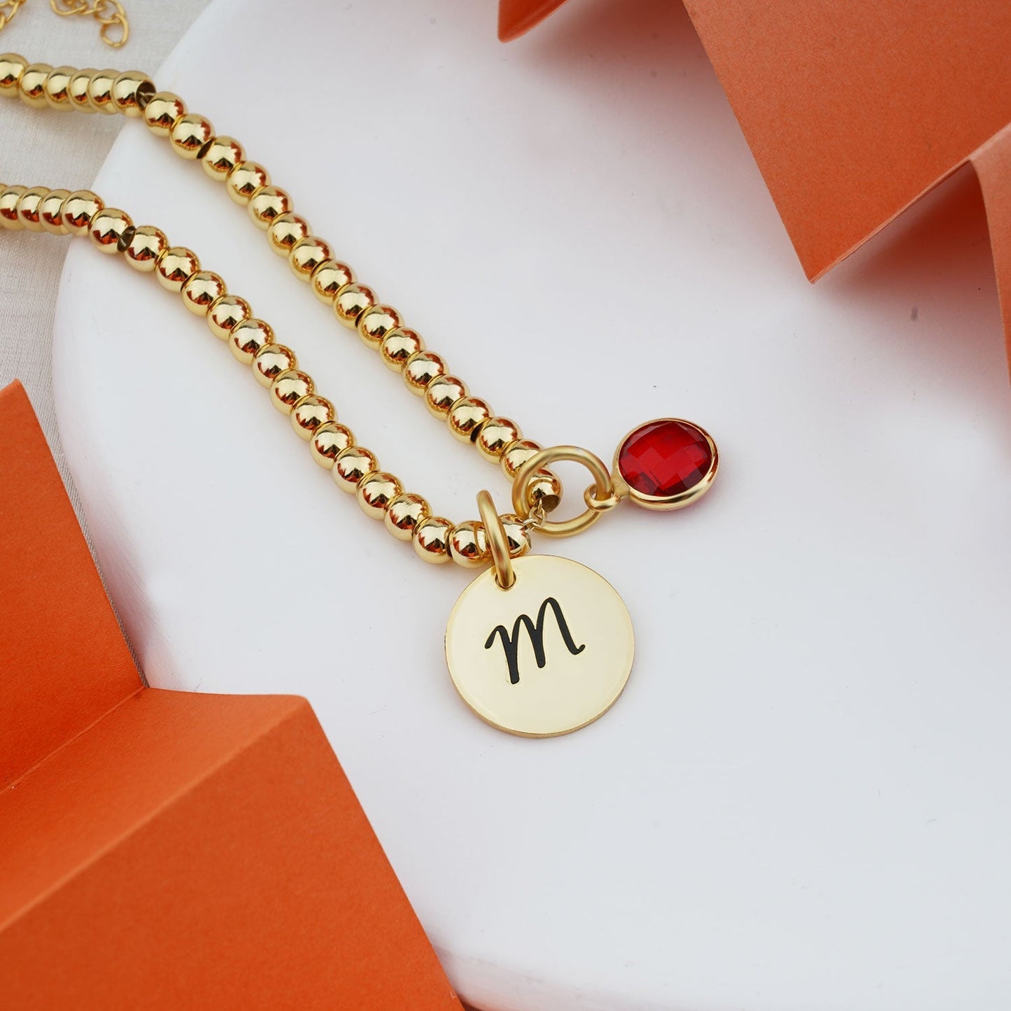 Personalized Disc Letter and Birthstone Charm Kids Bracelet