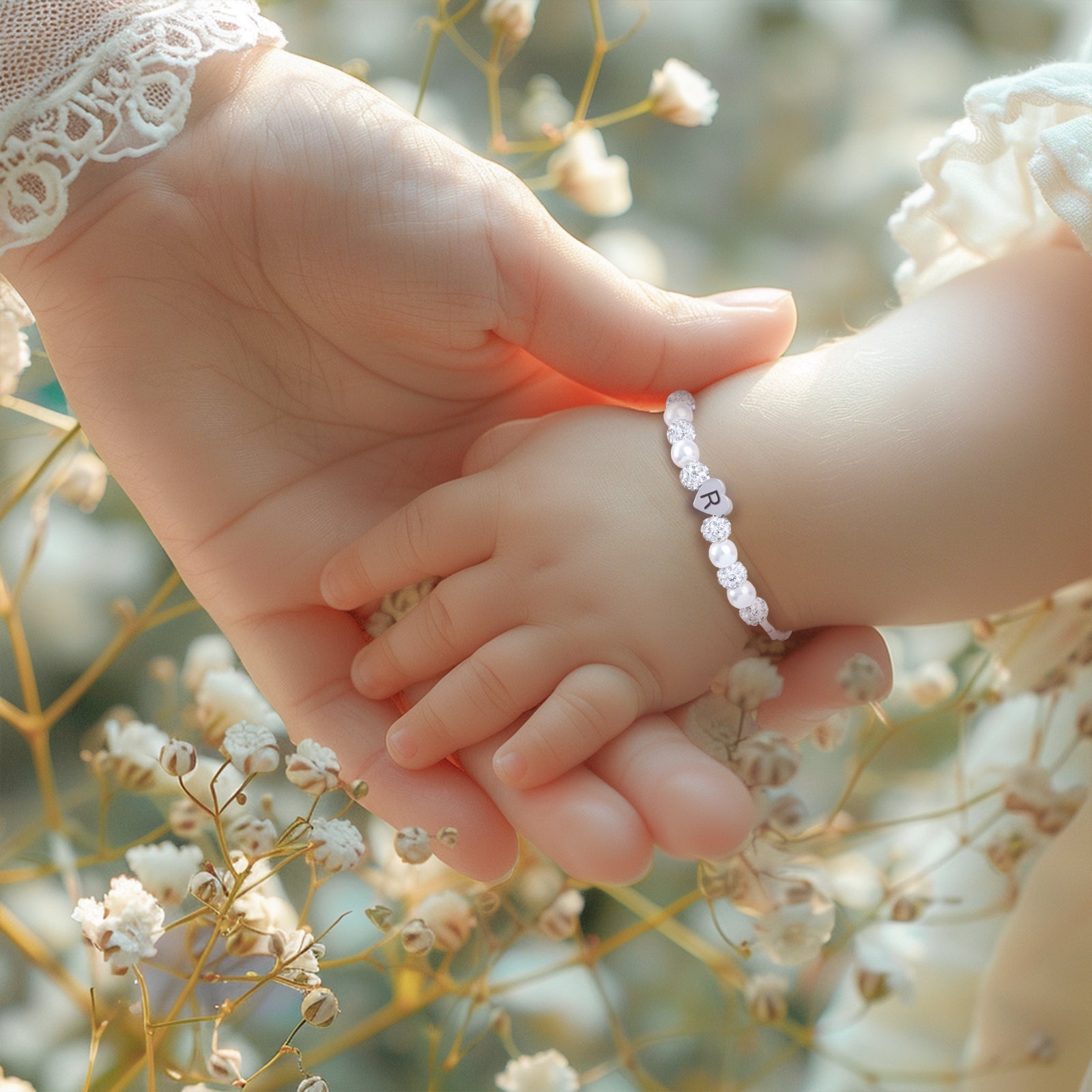 Girls Custom Initial Crystal Pearl Bracelet