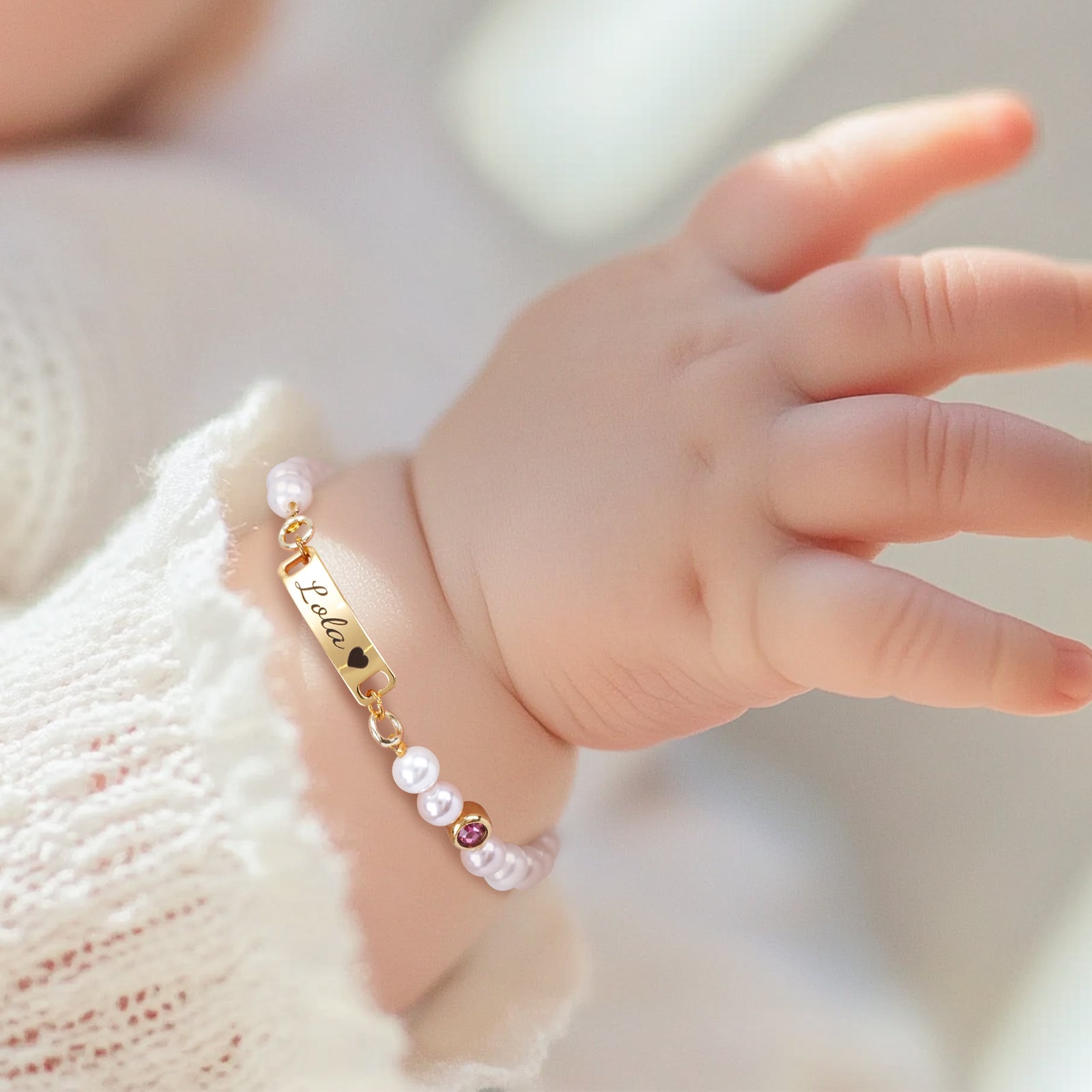 Personalized Baby Name and Birthstone Pearl Bracelet