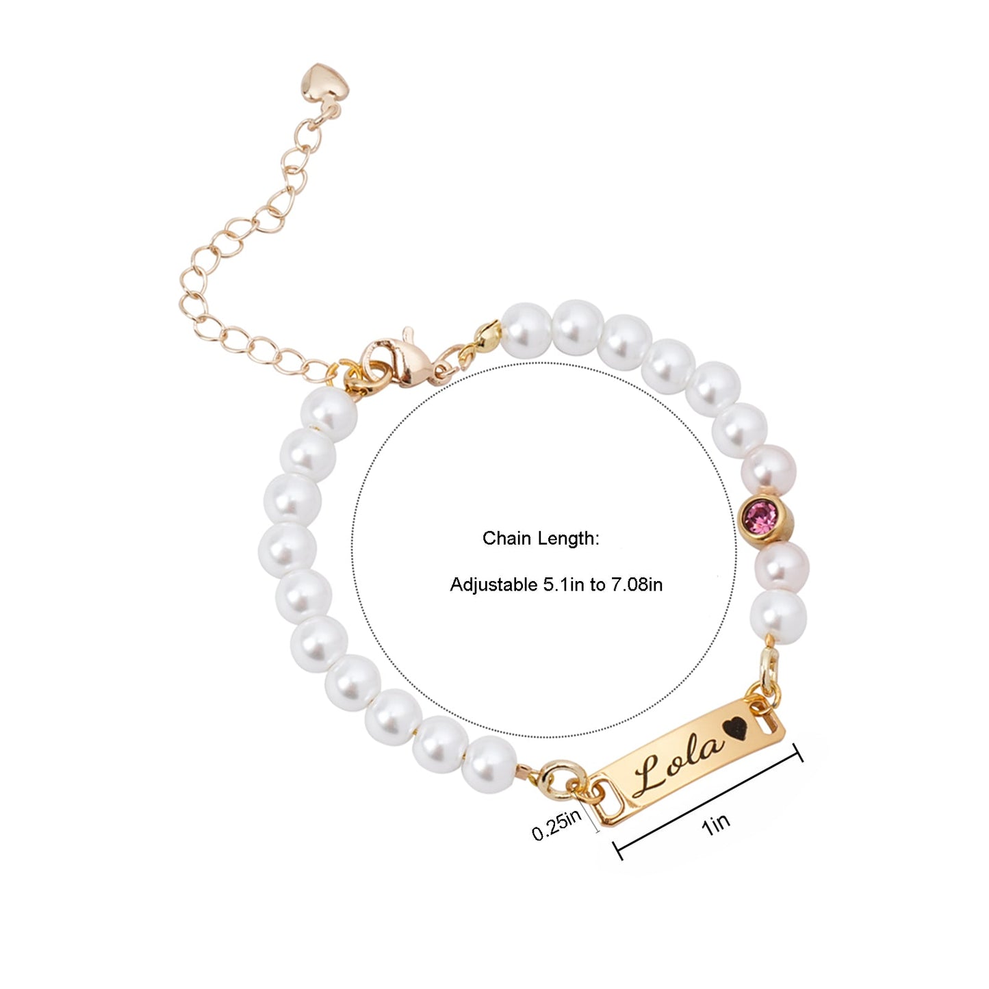 Personalized Baby Name and Birthstone Pearl Bracelet