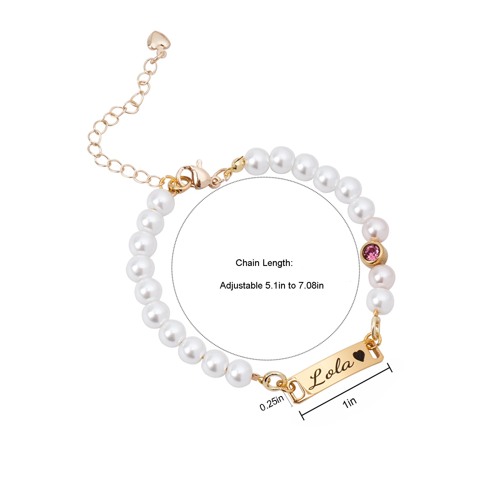 Personalized Baby Name and Birthstone Pearl Bracelet