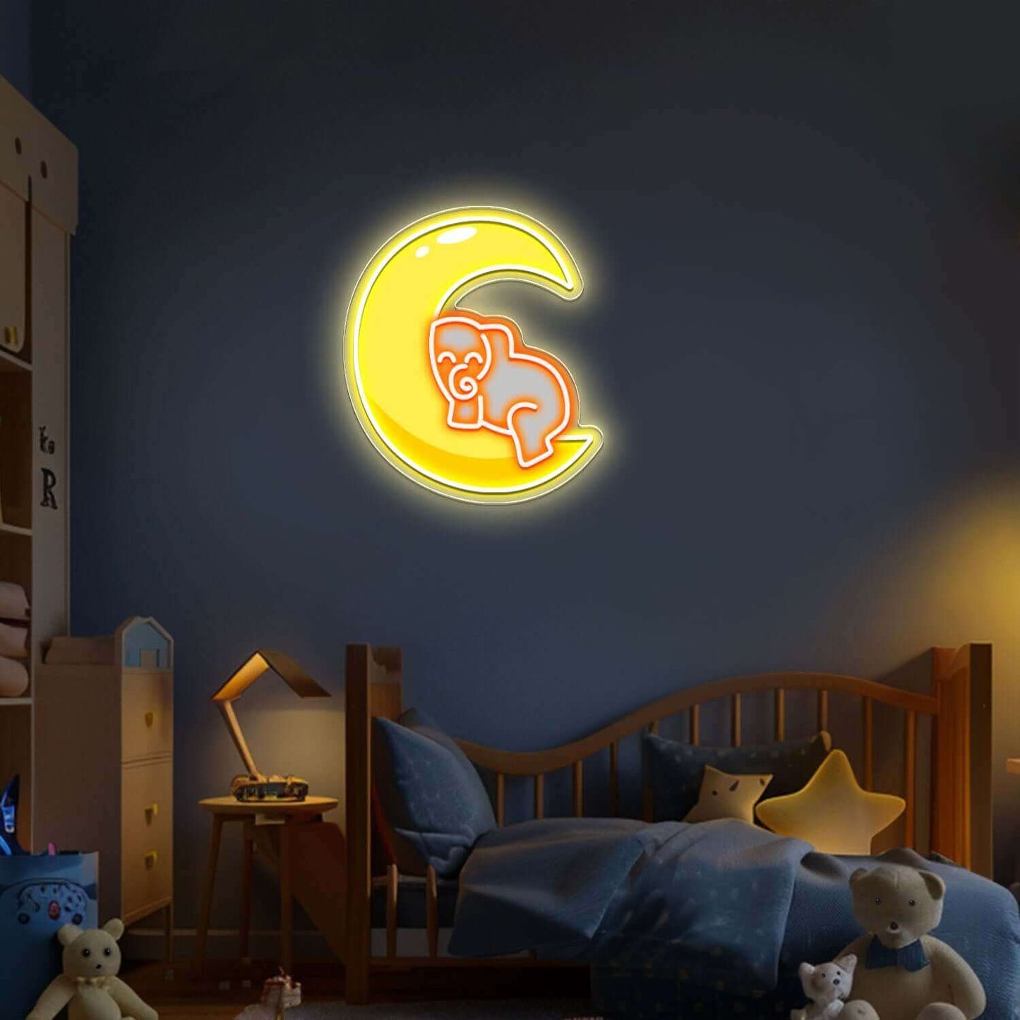 Elephant on the Moon Planet Neon Sign