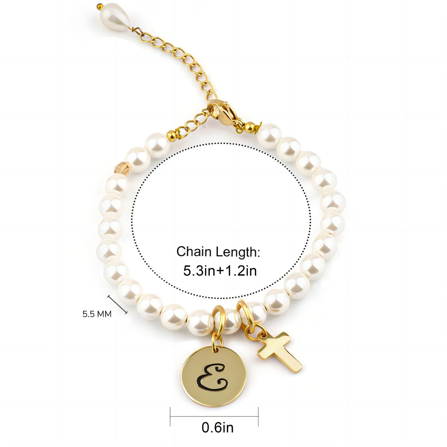 Personalized Childrens Cross and Pearl Bracelet with Initial